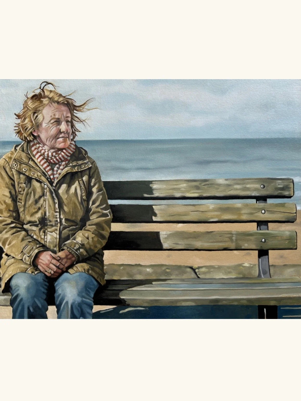 This Was Jack’s Bench – narrative coastal portrait oil painting