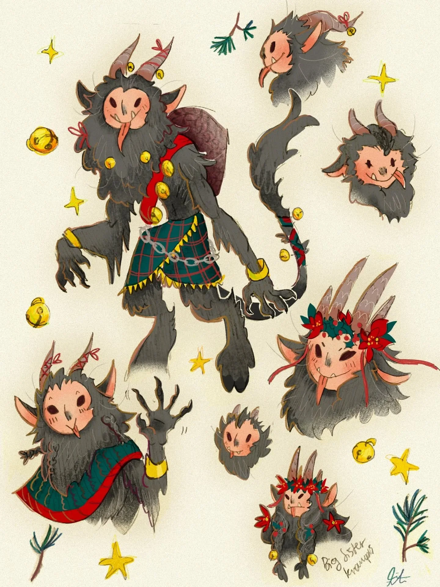 I'm not much of a Christmas person, but I do like creatures, so I'm on a little Krampus bender :>
Figuring out a design that I like

#krampus #yule #holidays #monster #christmas #winter