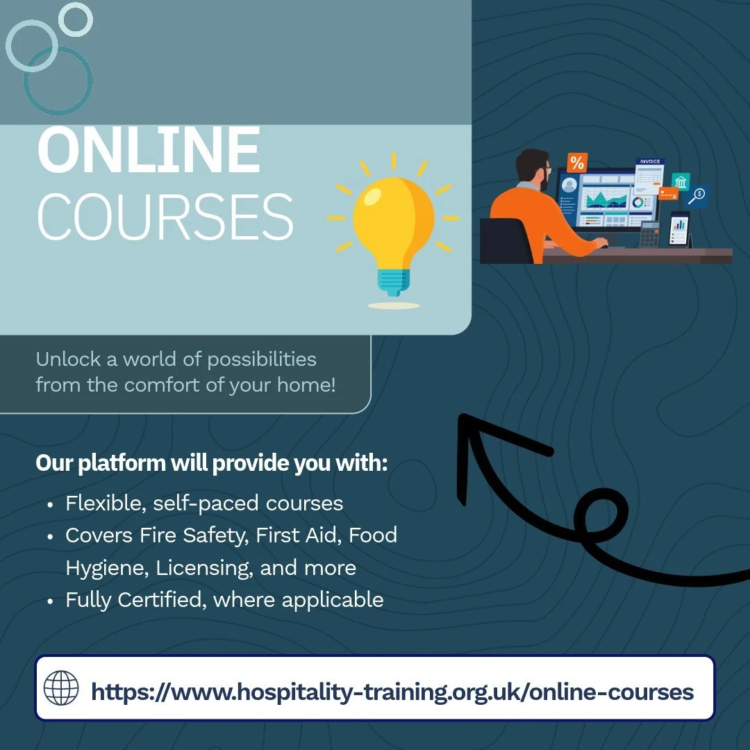 🎓 Flexible Online Training for the Hospitality Industry

From food safety and customer service to health &amp; safety and compliance, our online courses are designed to fit around busy hospitality teams.

✔ Learn anytime, anywhere
✔ Industry-relevan
