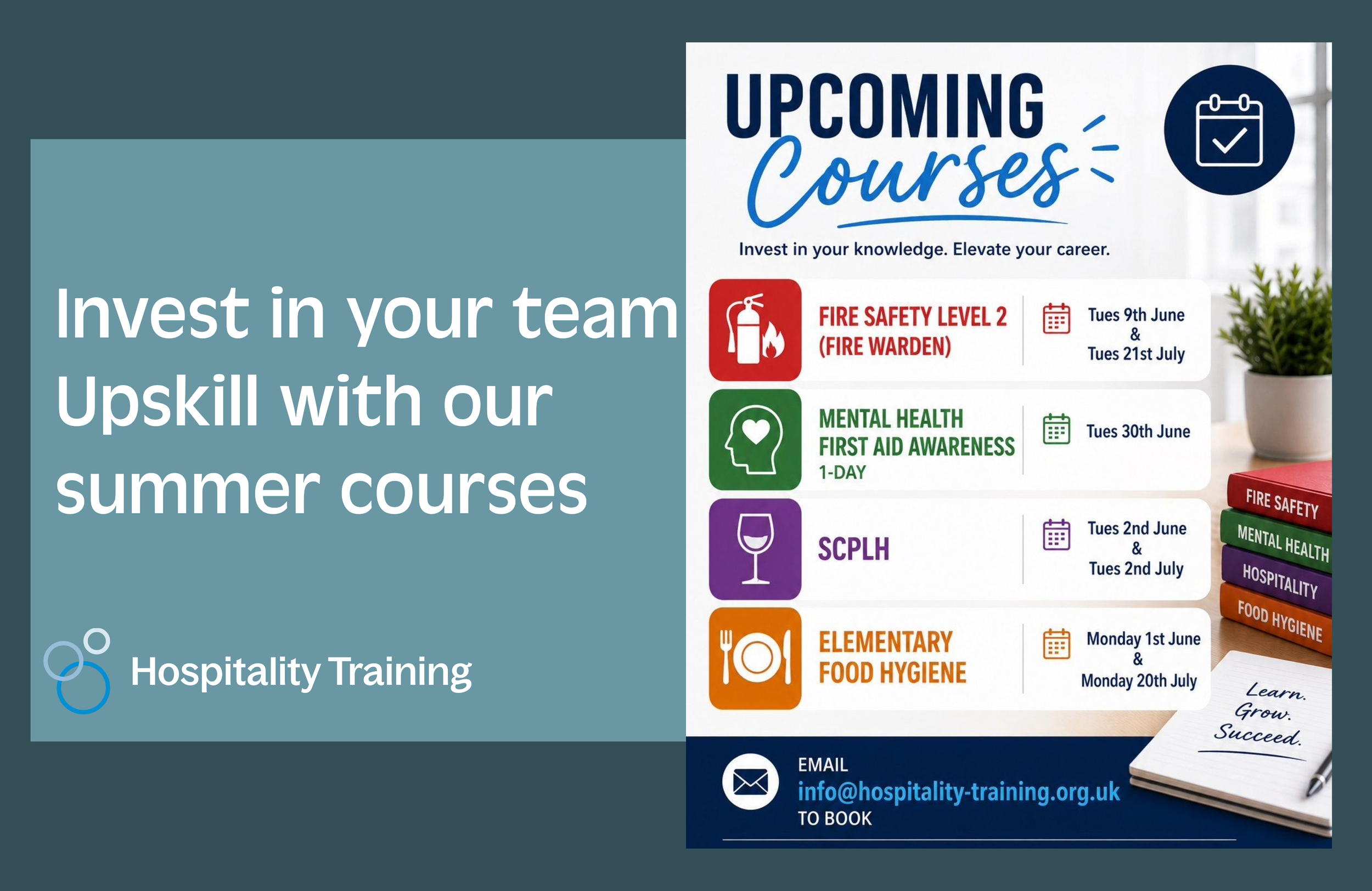 Spaces on our up-coming summer in-person training courses