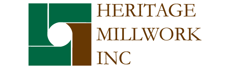 Heritage Millwork Inc logo featuring green and brown square design with company name in brown text.