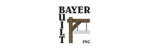 Bayer Built Inc logo featuring the words "Bayer Built" vertically with a wooden beam design resembling a construction frame and the word "Inc." underneath.