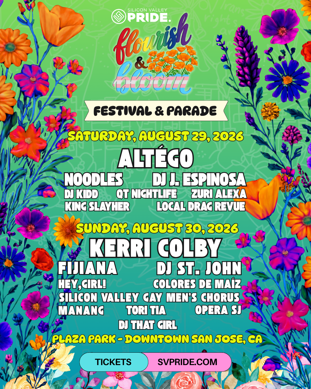 Silicon Valley PRIDE Announces 2026 Festival Lineup, Headlined by ALTÉGO, NOODLES, Kerri Colby, and Fijiana