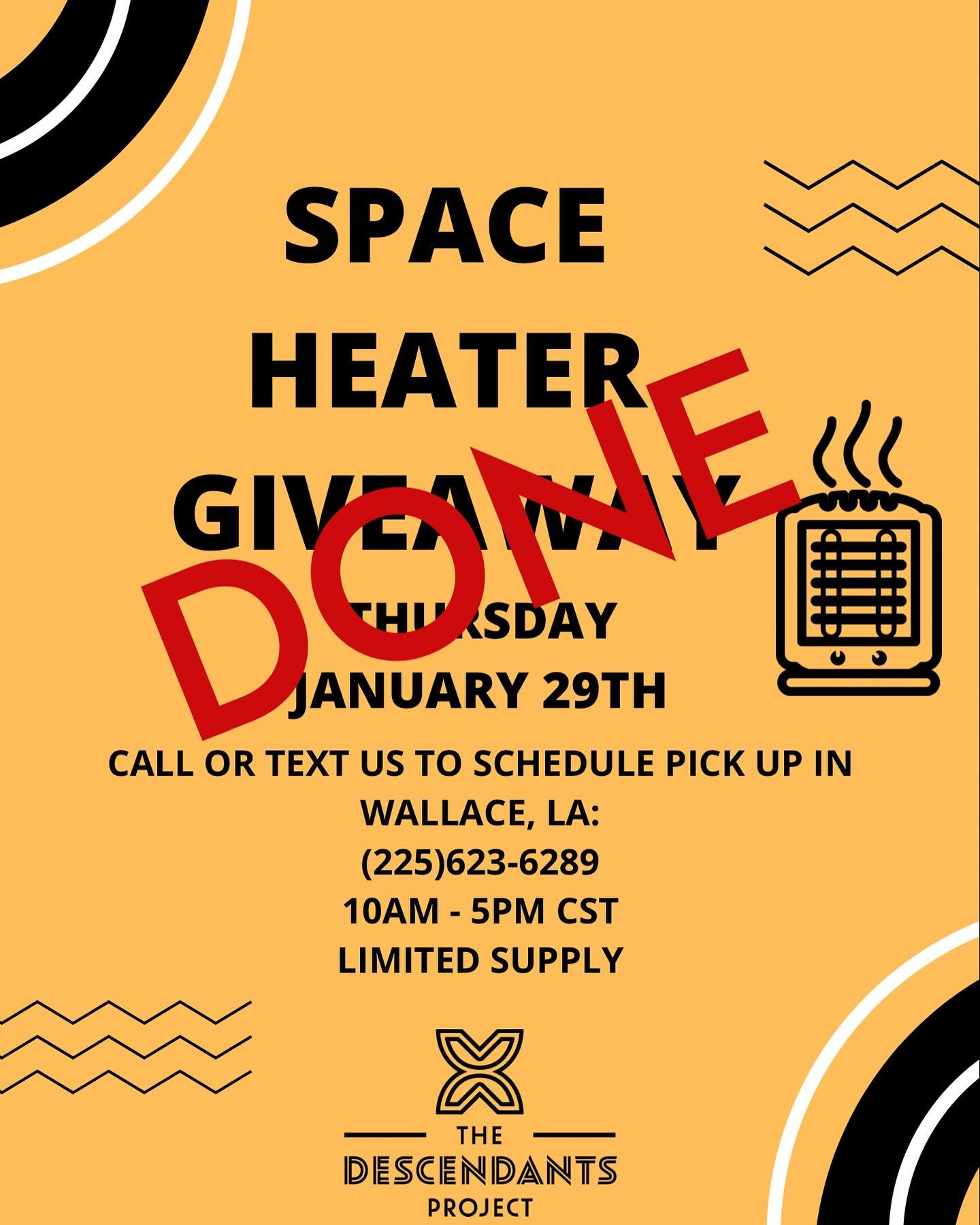 We have officially run out of space heaters. Thank you to everyone who came out today and helped spread the word, it truly means a lot to us.

Please stay tuned for more community giveaways and support opportunities to come.