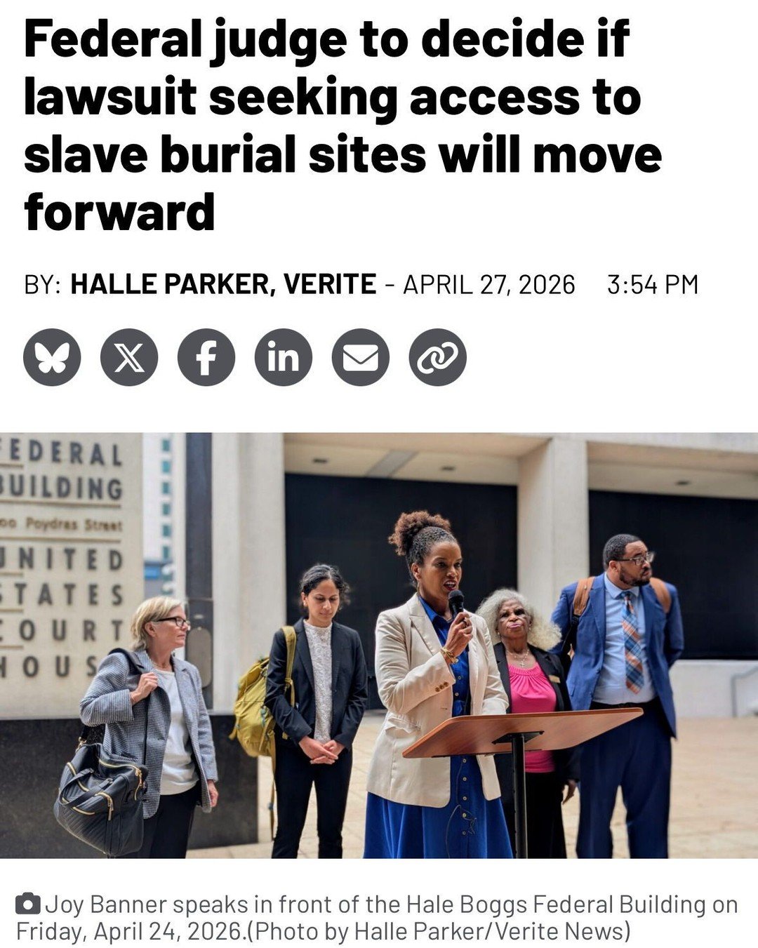 A federal judge will soon decide whether a lawsuit seeking broader access and protections for the Buena Vista burial site in St. James Parish can move forward. The case, brought by Inclusive Louisiana and The Descendants Project, challenges barriers 