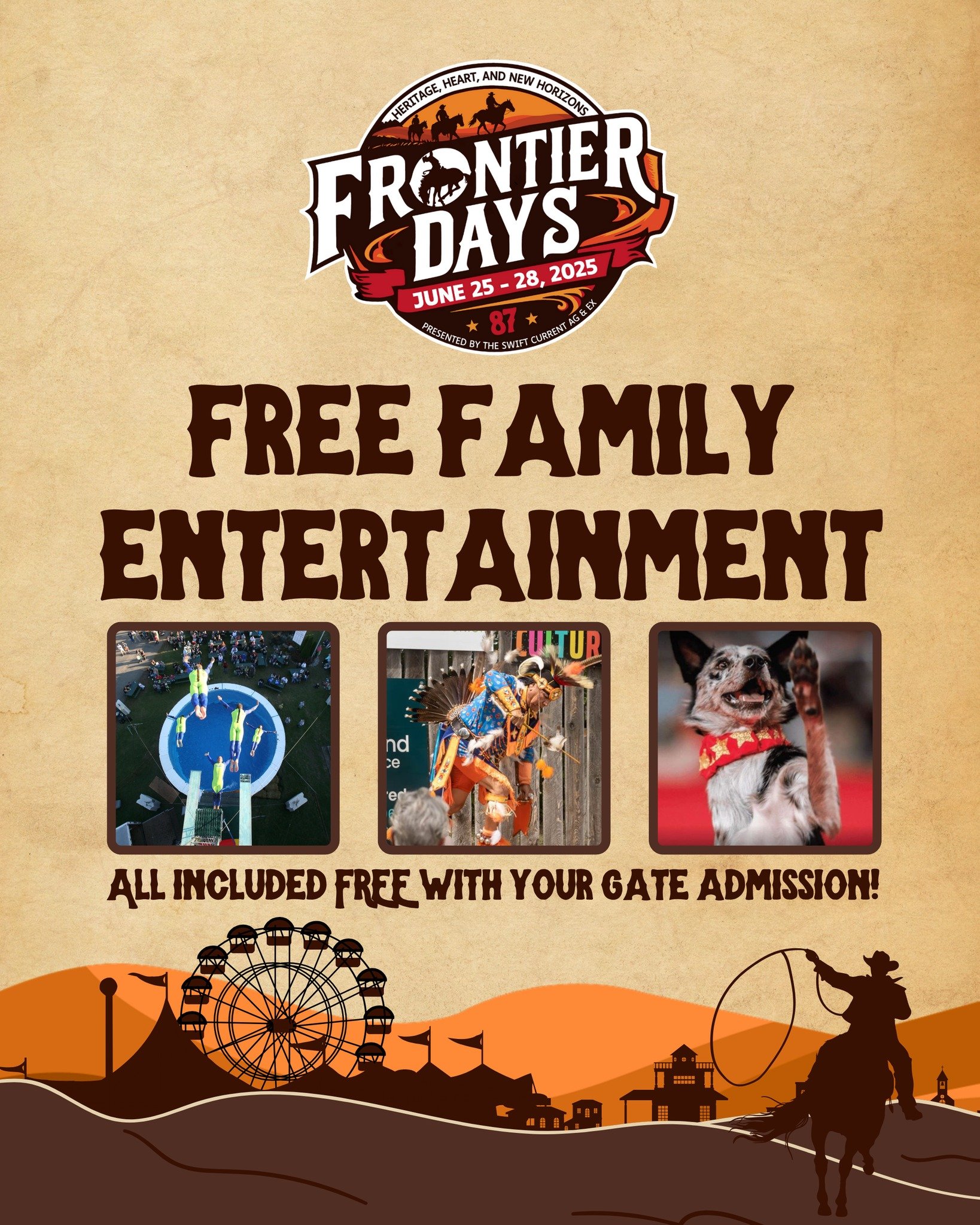 🎉 FREE family fun this Friday &amp; Saturday at Frontier Days!
Catch jaw-dropping action at the High Dive Show, magical moments with Dogs Do Magic, global beats on the Culture Stage, and community spirit at the Parade 🎭🐶🎶🎆

✨ And don&rsquo;t mis