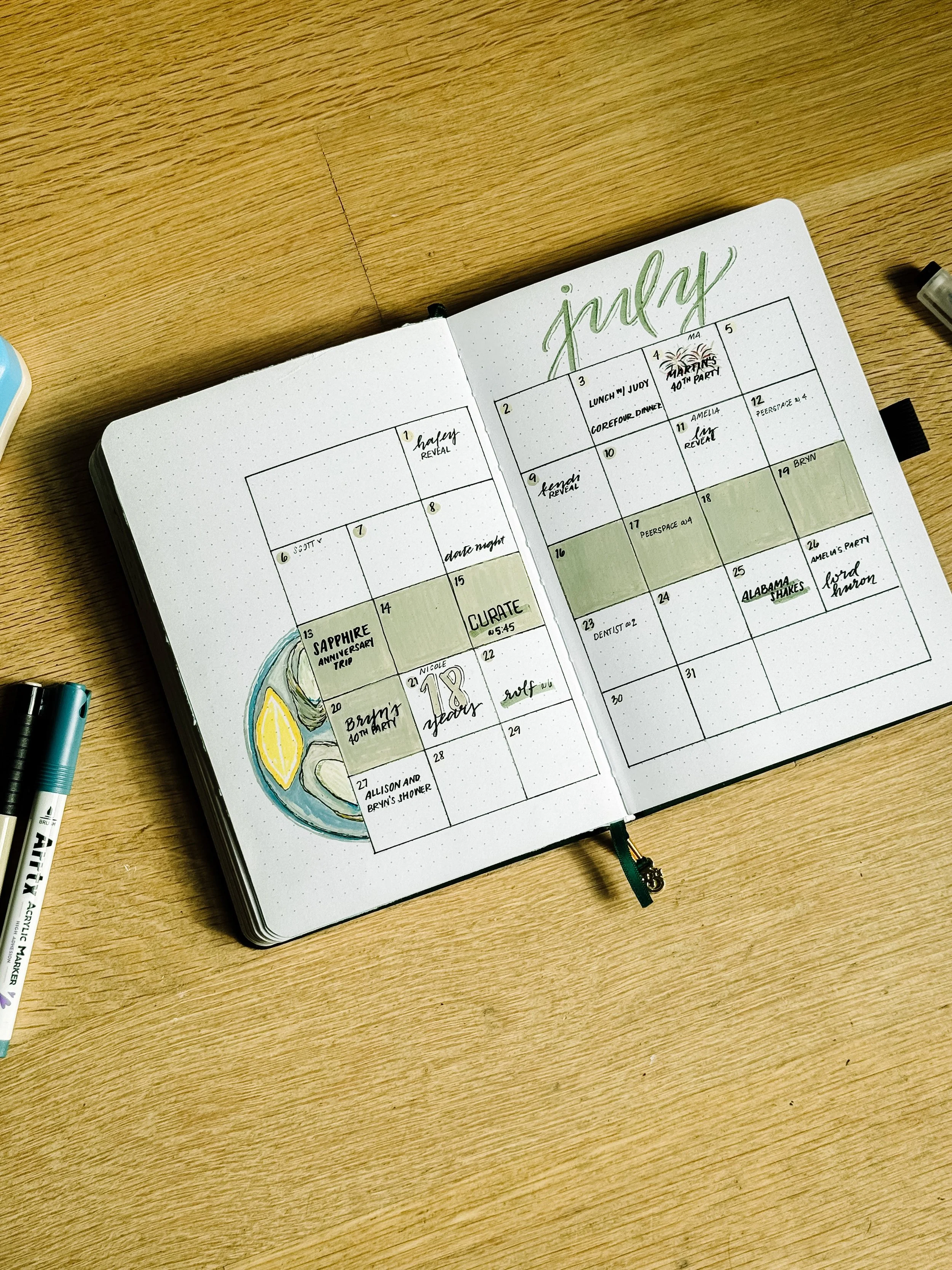 Oyster Bullet Journal Calendar