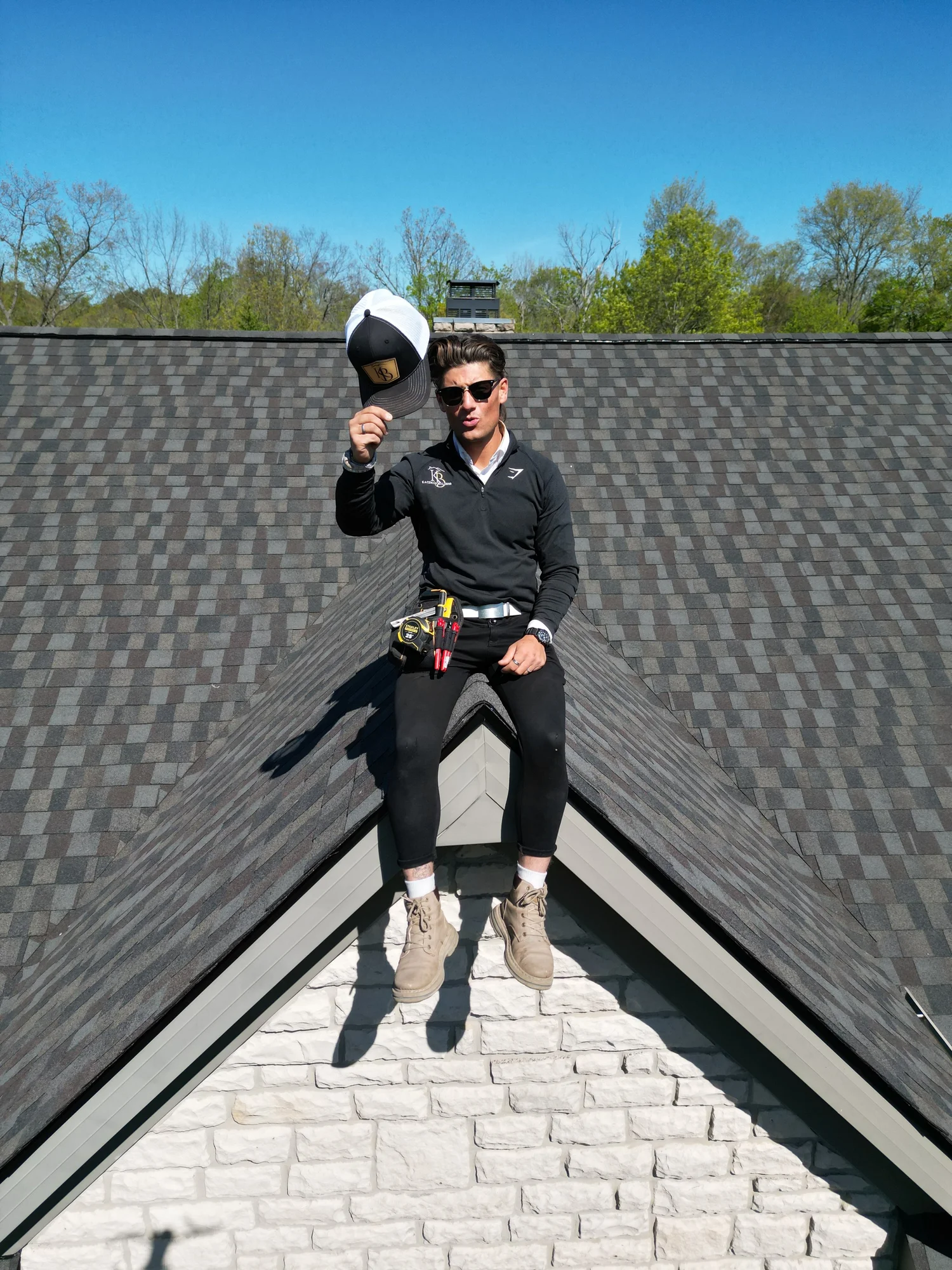 Kaczmar Builders GAF certified roof installation — job site aerial