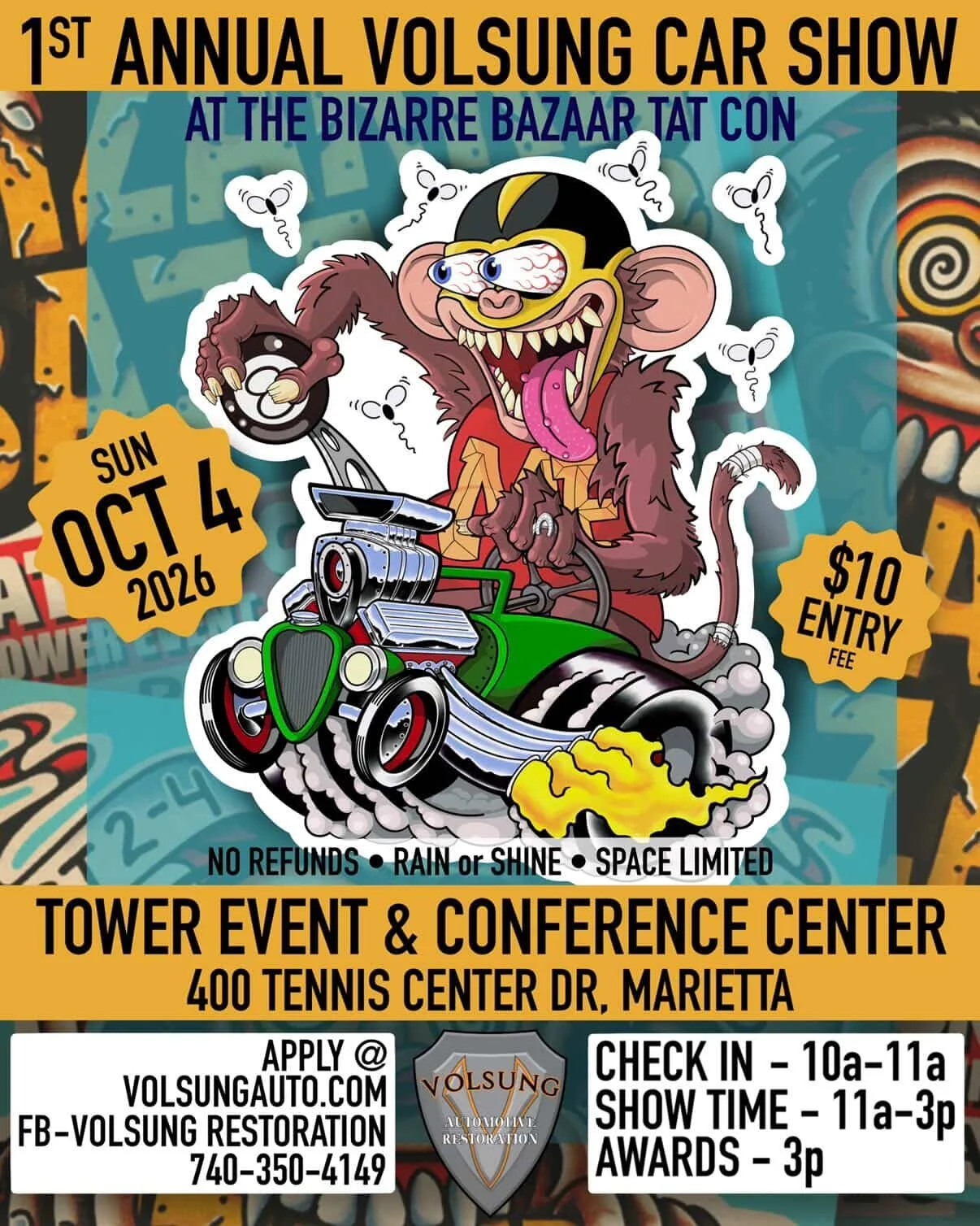 flyer for the 1st annual Volsung Car Show at Bizarre Bazaar Tattoo Convention