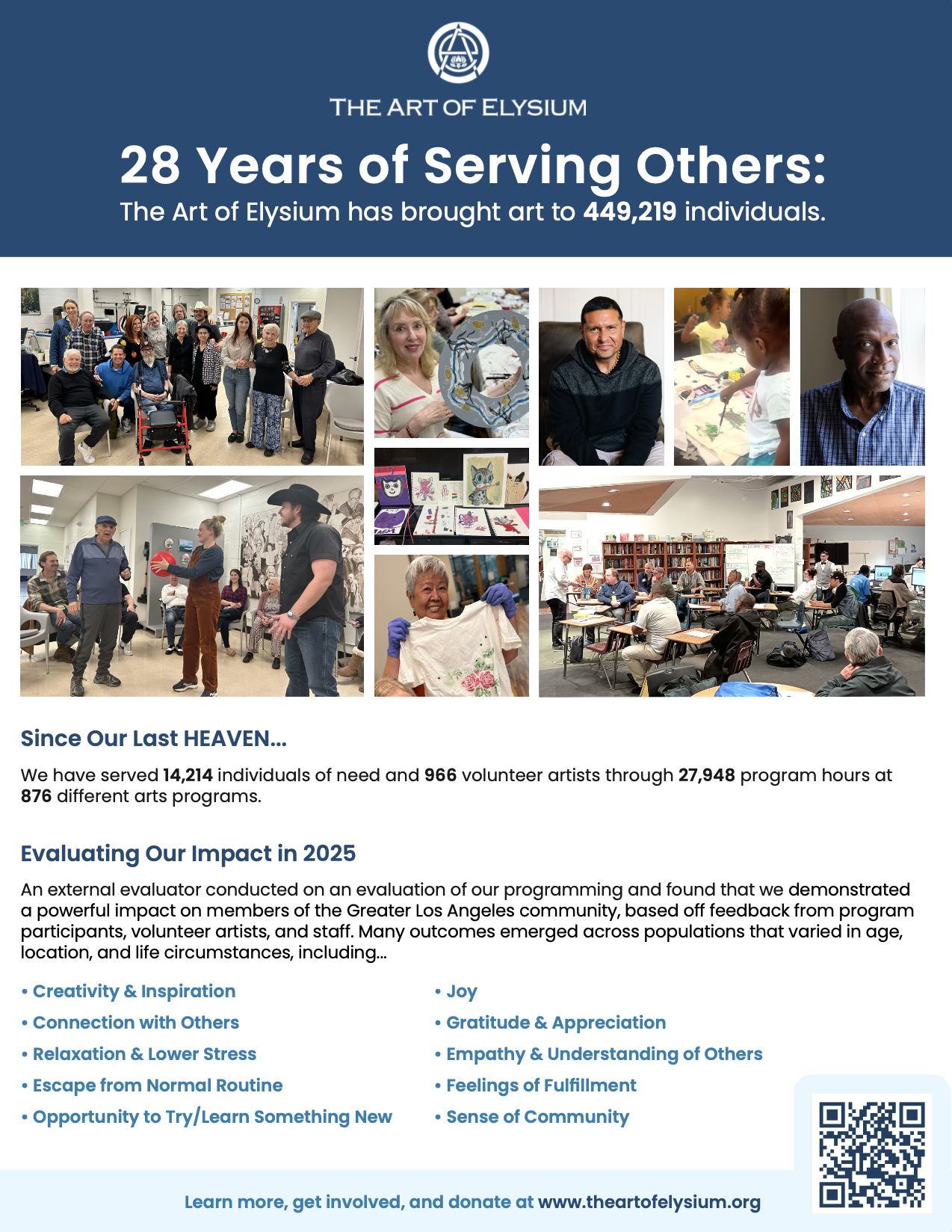 Flyer with information highlighting an evaluation of The Art of Elysium