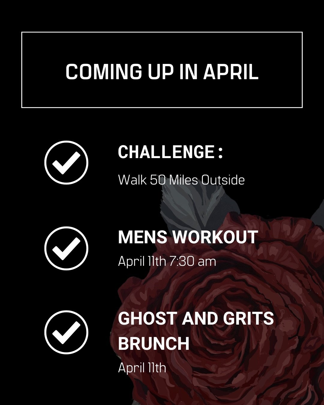 What a month for March! 

 Four new Club board additions! 🫡&nbsp; 

And a LOT of fruits and veggies were consumed and workouts attended, solid job! 

Get ready to walk this month,  brunch at @ghostandgrits , and workout together!