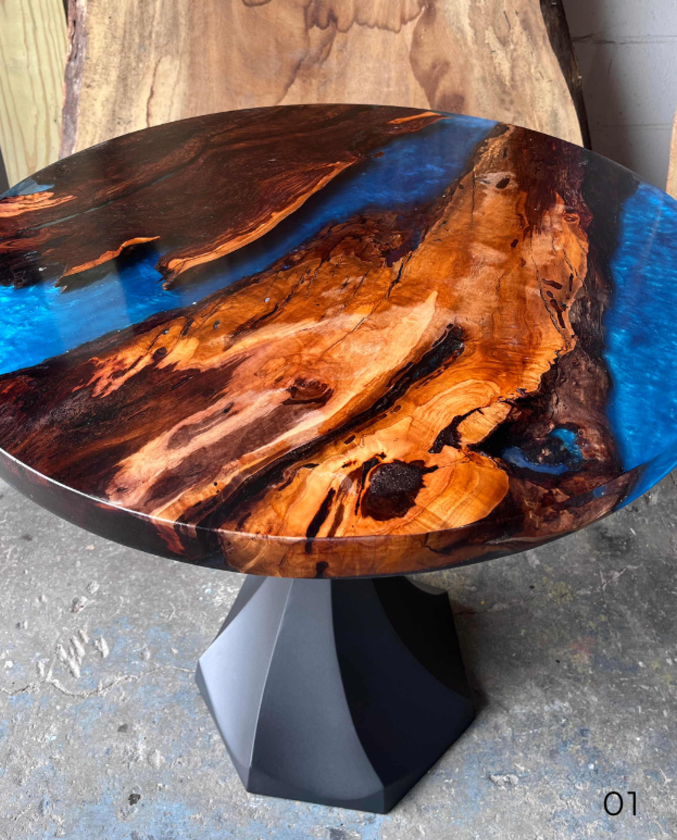 Round epoxy wood dinning table