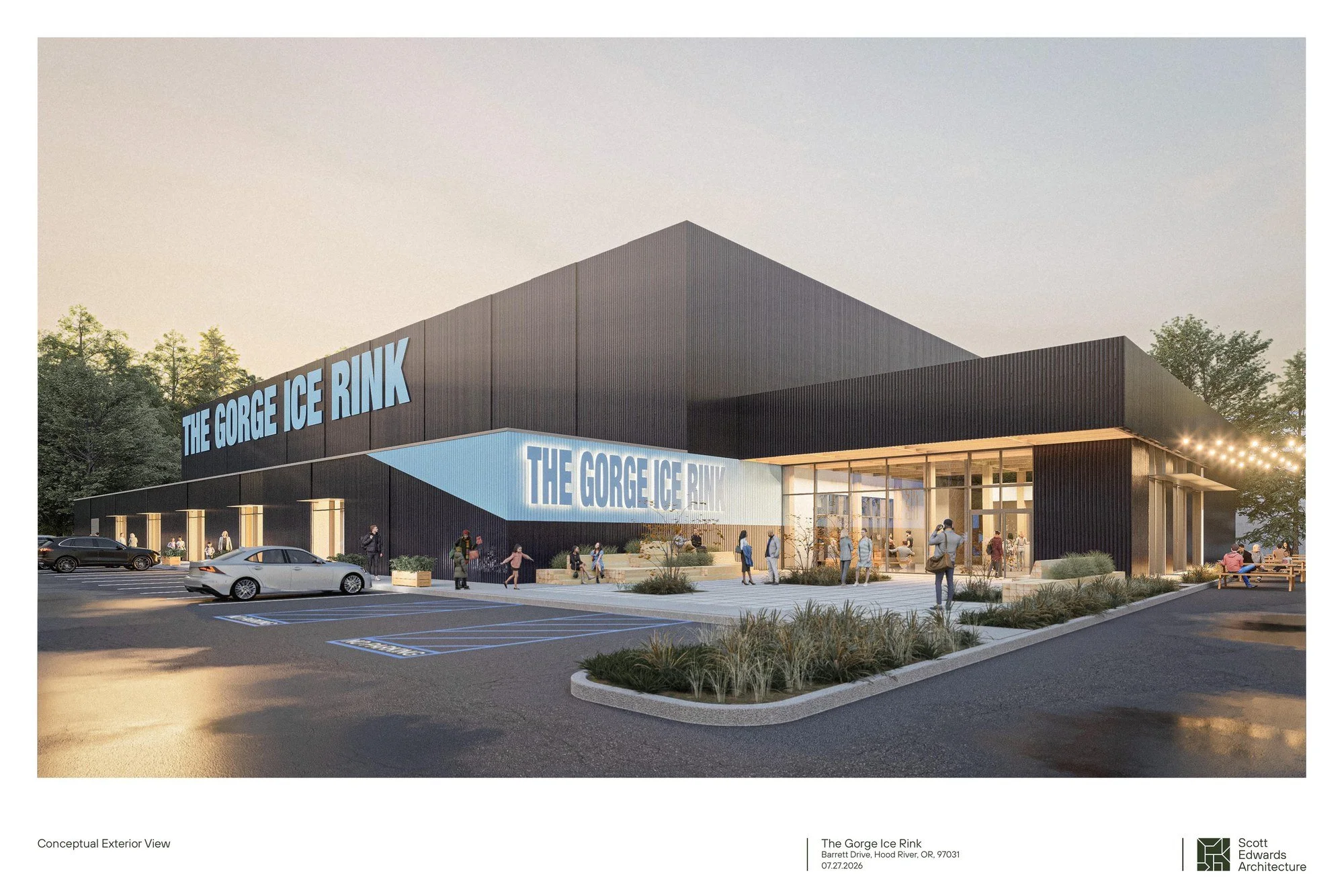The Gorge Ice Rink - conceptual exterior view by Scott Edwards Architecture