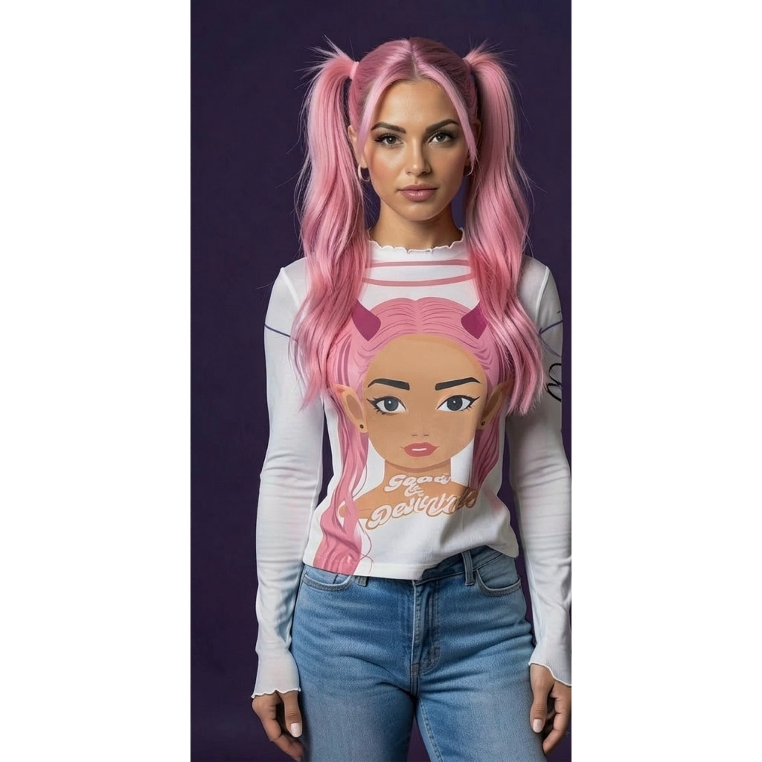 Good & Devilish Mesh Long Sleeve Top – Duality Graphic Statement | Riches & Play