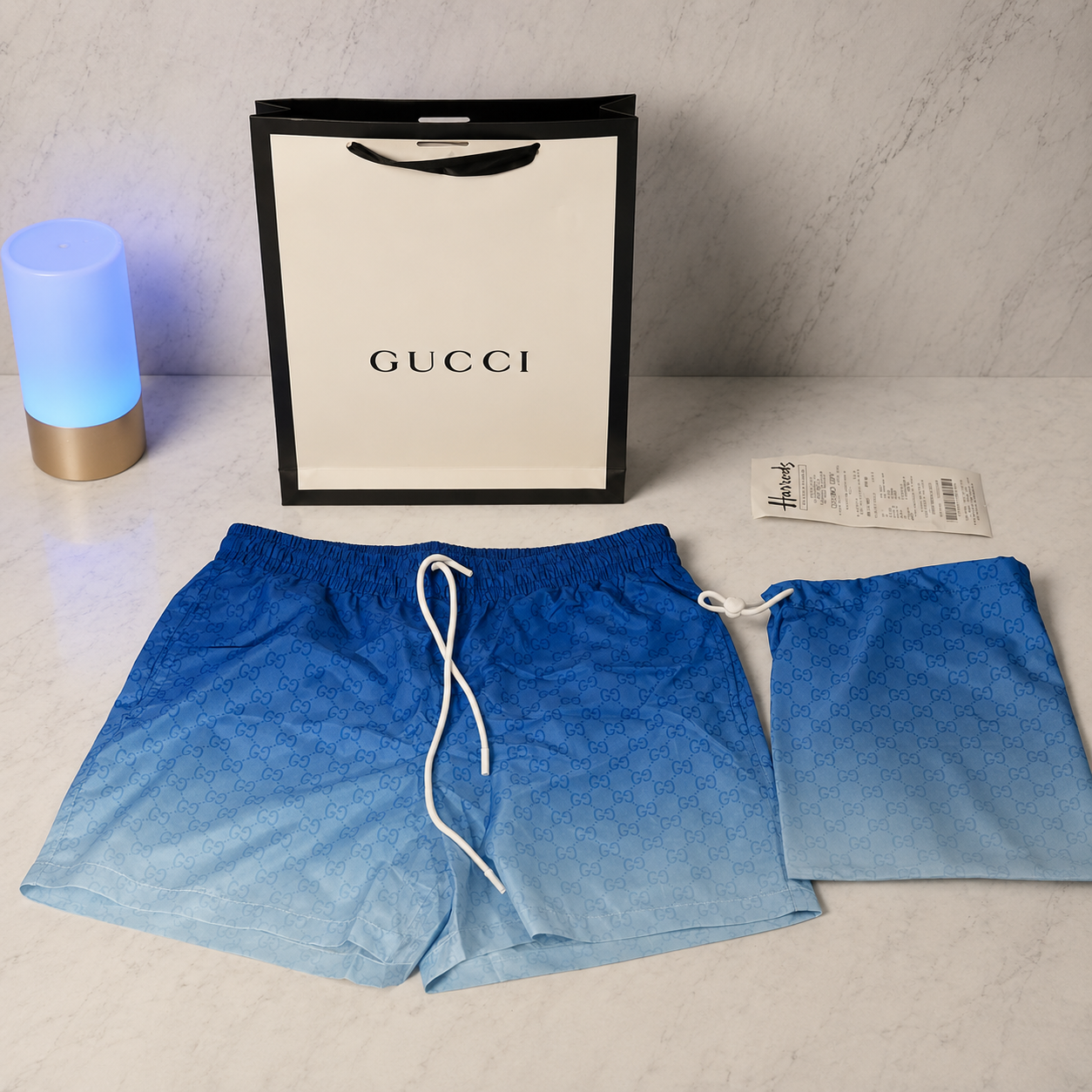 GUCCI GRADIENT BLUE SWIM SHORTS (SIZE S-XL)