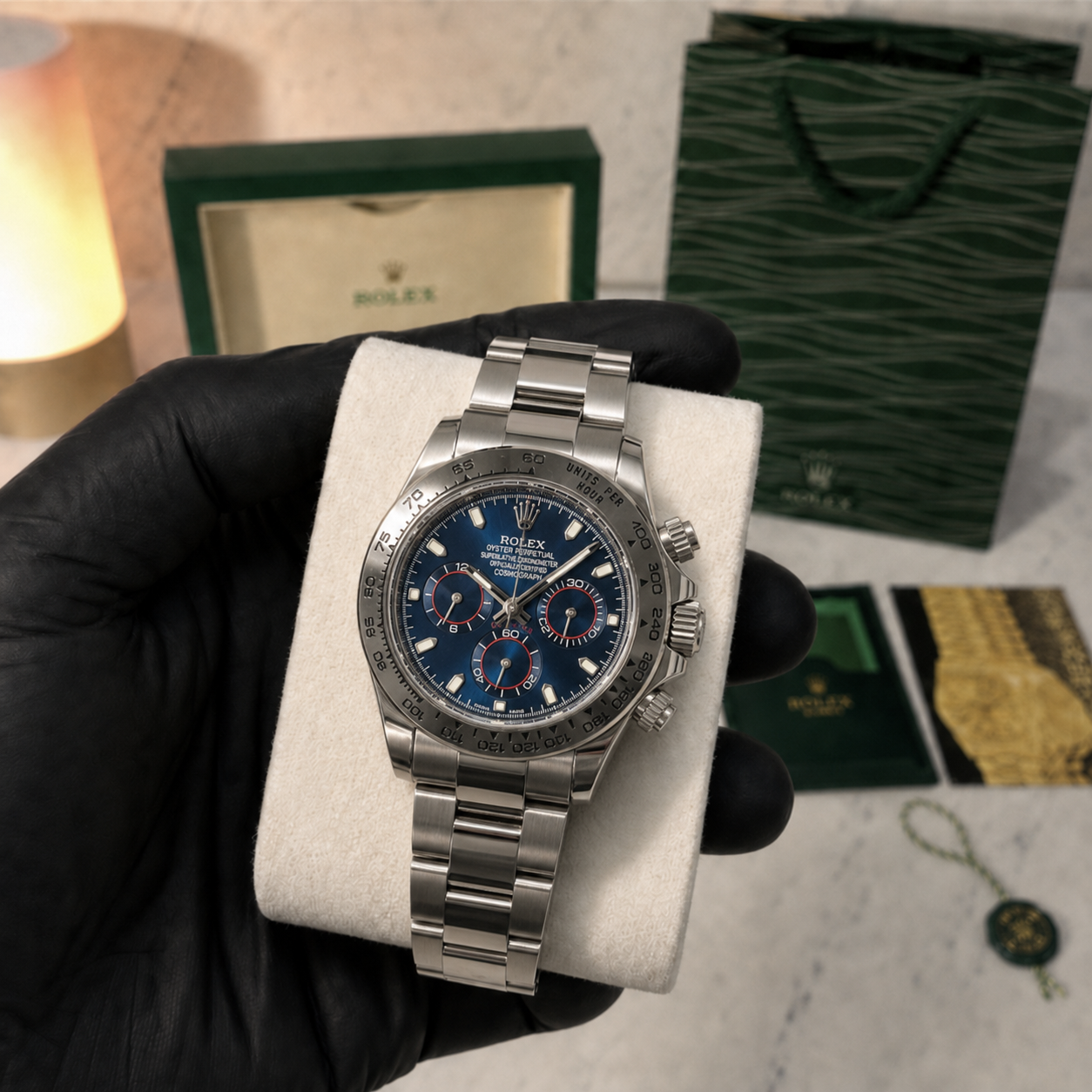 ROLEX DAYTONA WHITE GOLD BLUE