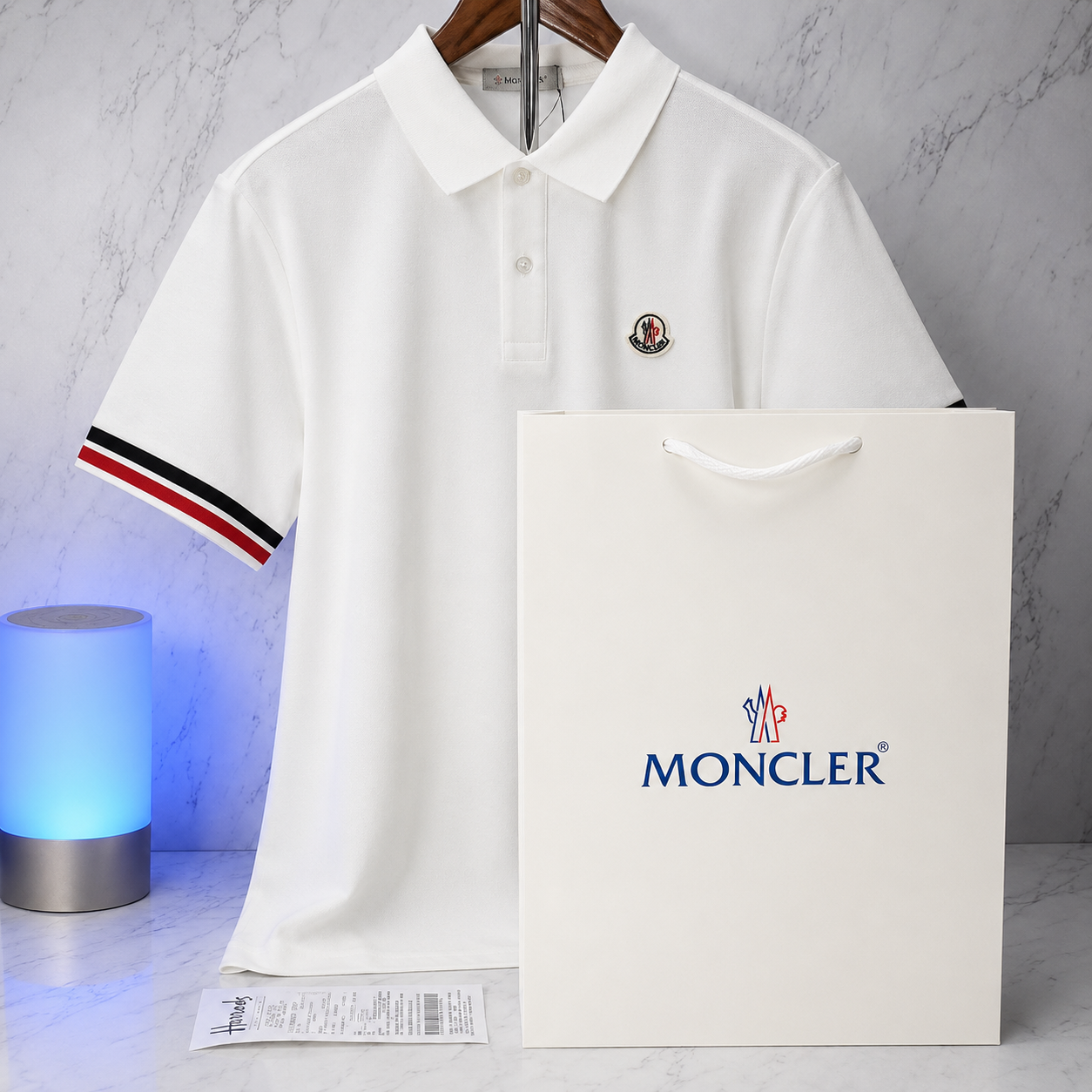 MONCLER STRIPED TRIM POLO SHIRT (SIZE S-XL)
