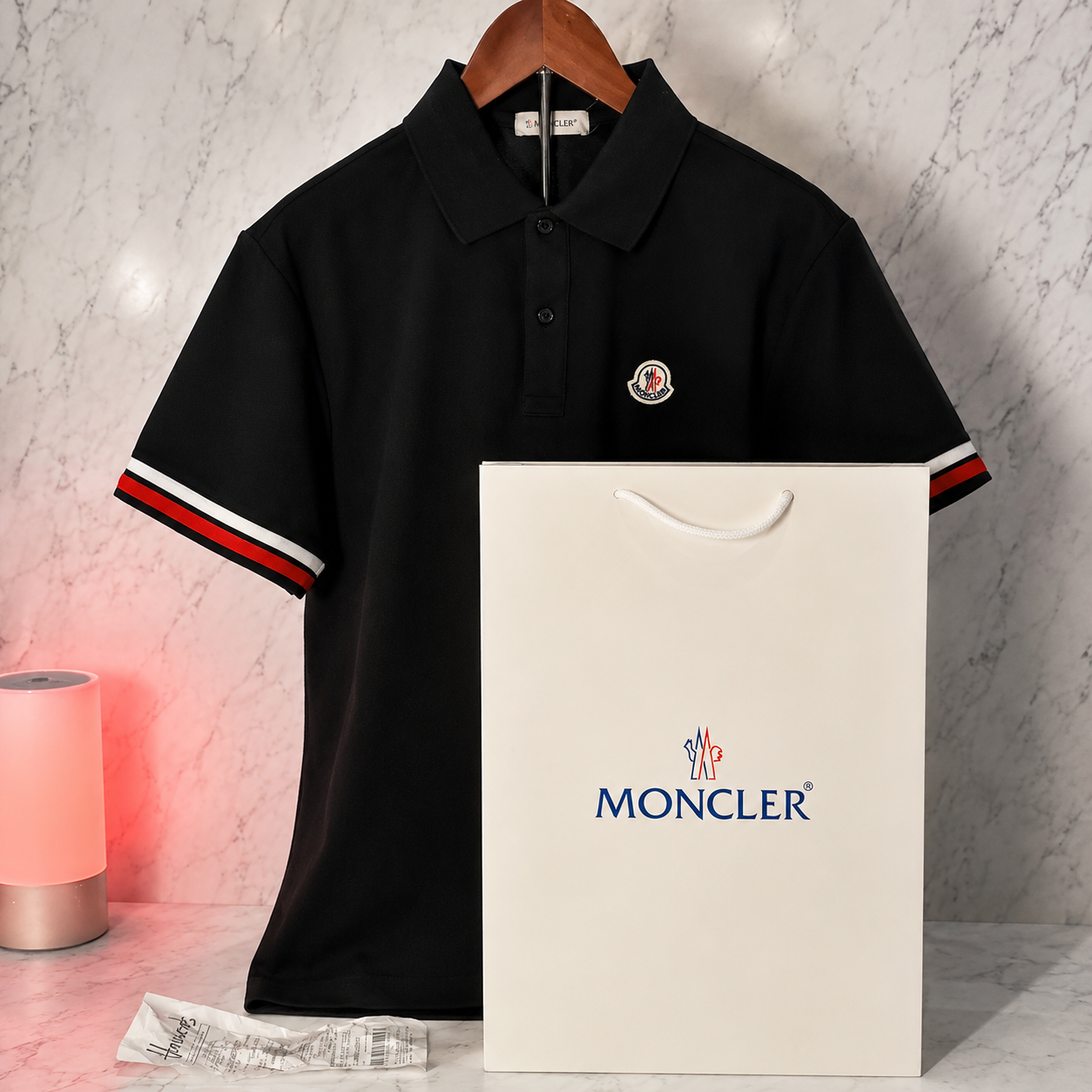 MONCLER STRIPED TRIM POLO SHIRT (SIZE S-XL)