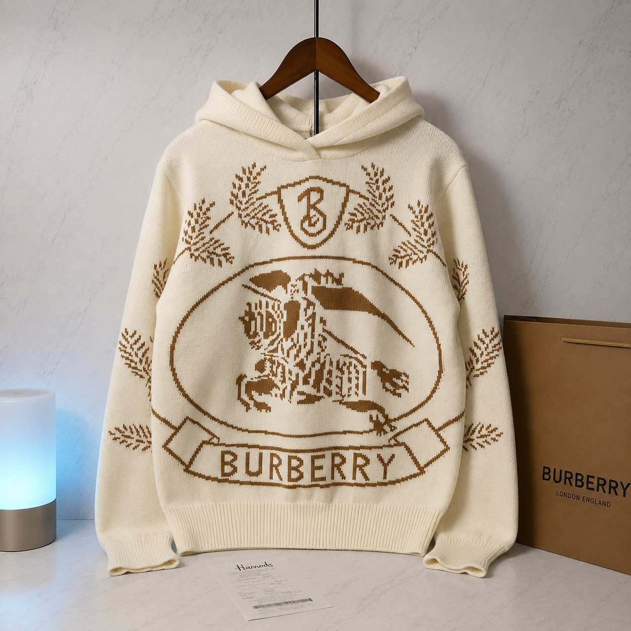 BURBERRY INTARSIA WOOL HOODIE (SIZE S-XL)