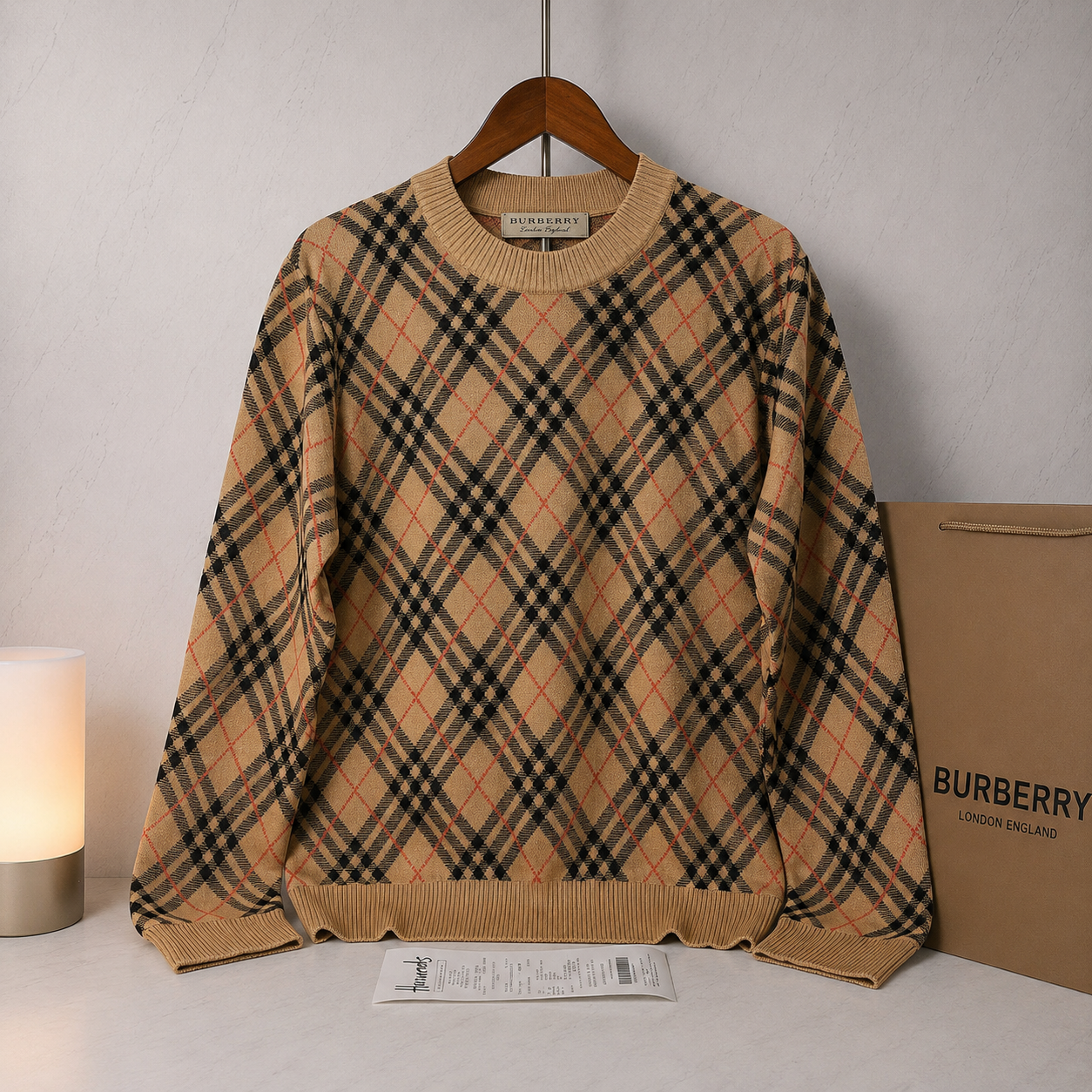 BURBERRY CHECK SWEATER (SIZE S-XL)