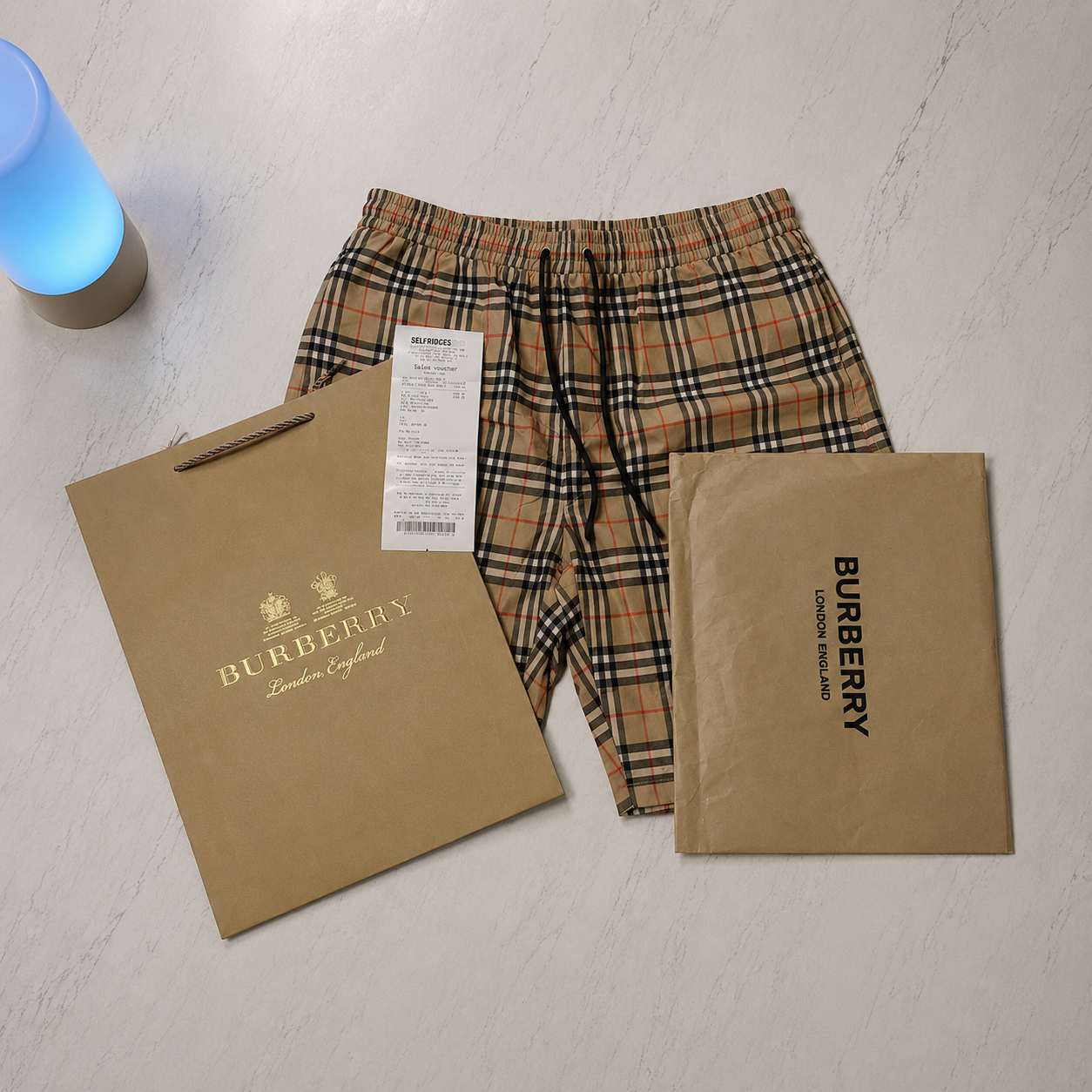 BURBERRY CHECKED SWIM SHORTS (SIZE M-XL)