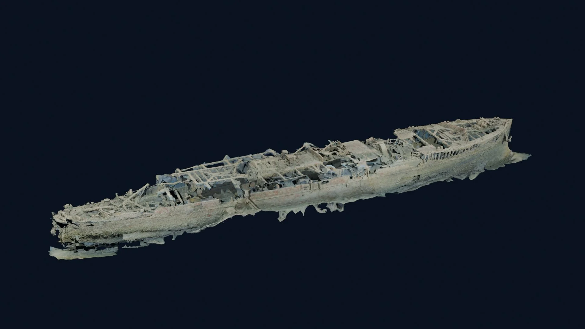 HMCS Canada photogrammetry model viewed from the starboard stern.