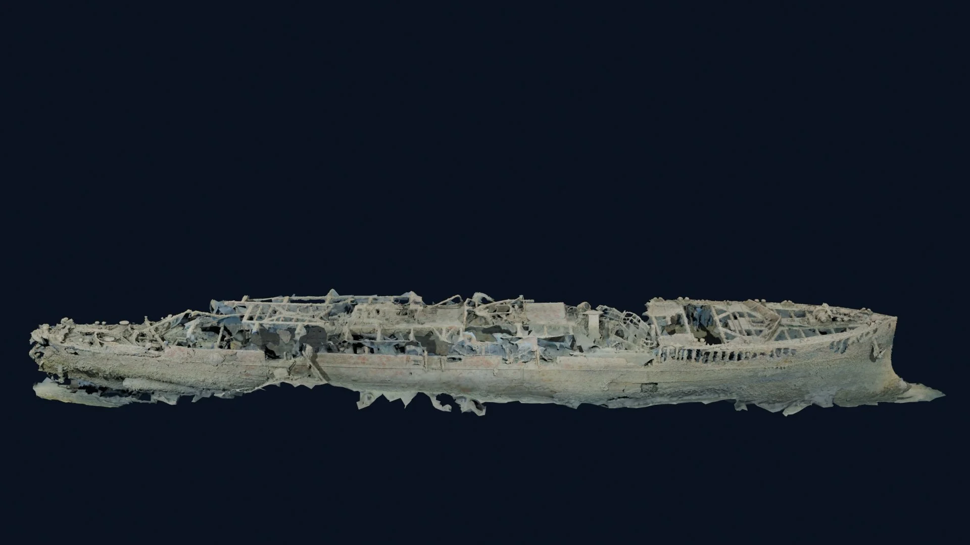 HMCS Canada photogrammetry model viewed from the starboard side.