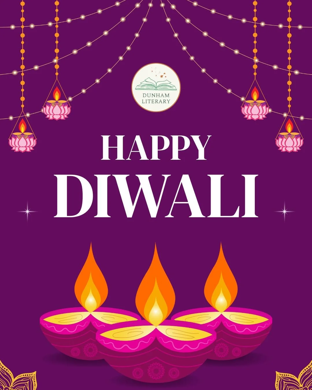 Happy Diwali from Dunham Literary! Wishing all who celebrate success, happiness, and light. ✨💜