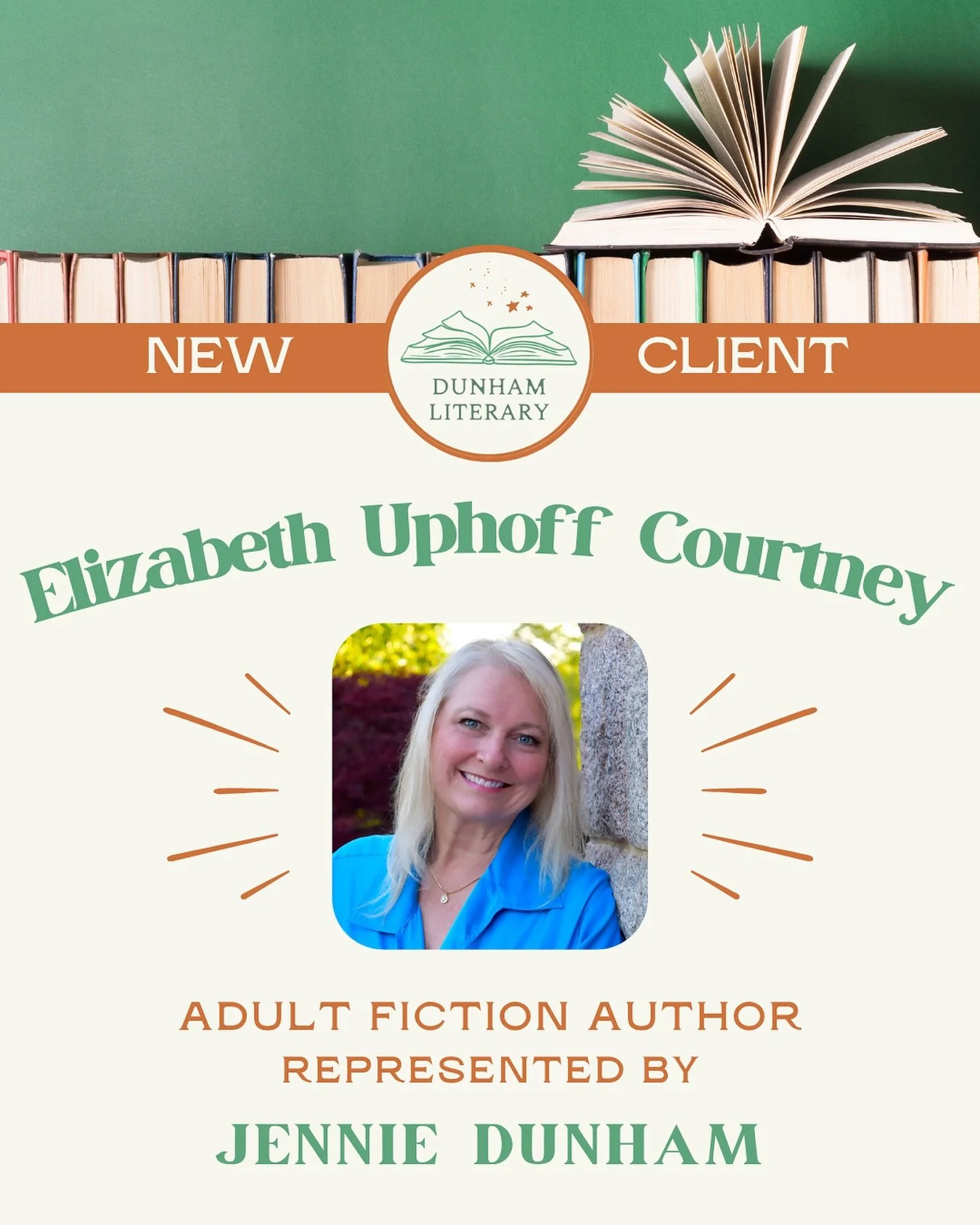 Please help us welcome adult fiction author ELIZABETH UPHOFF COURTNEY, who is now represented by Dunham Literary agent Jennie Dunham. Welcome, Elizabeth! You can learn more about her at elizabethuphoffcourtney.com

@elizabethuphoffcourtney @elizacour