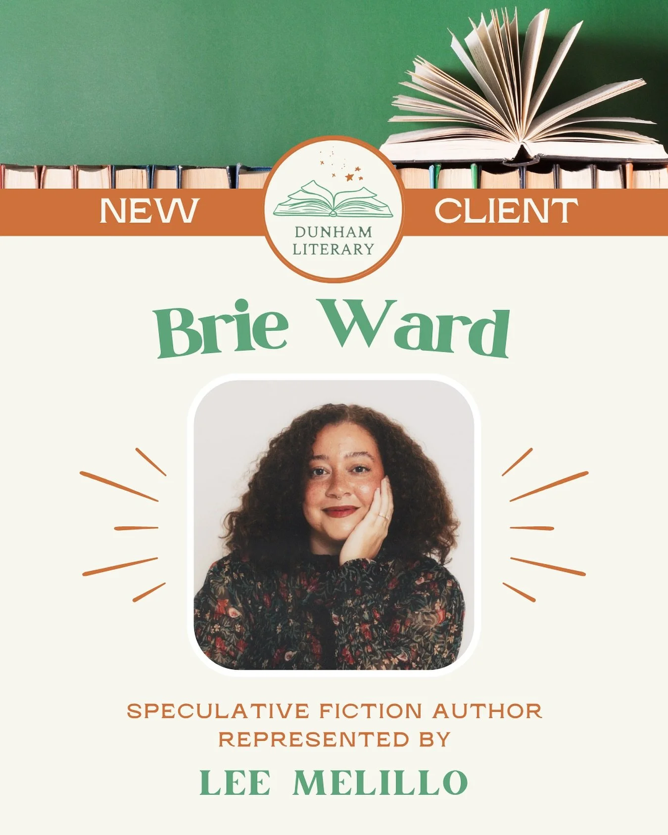 Please help us welcome speculative fiction author BRIE WARD, who is now represented by Dunham Lit agent Lee Melillo (@leemelillobooks). Welcome, Brie! 

You can learn more about her at brieward.com, or by following her on TikTok, BlueSky, and more, a