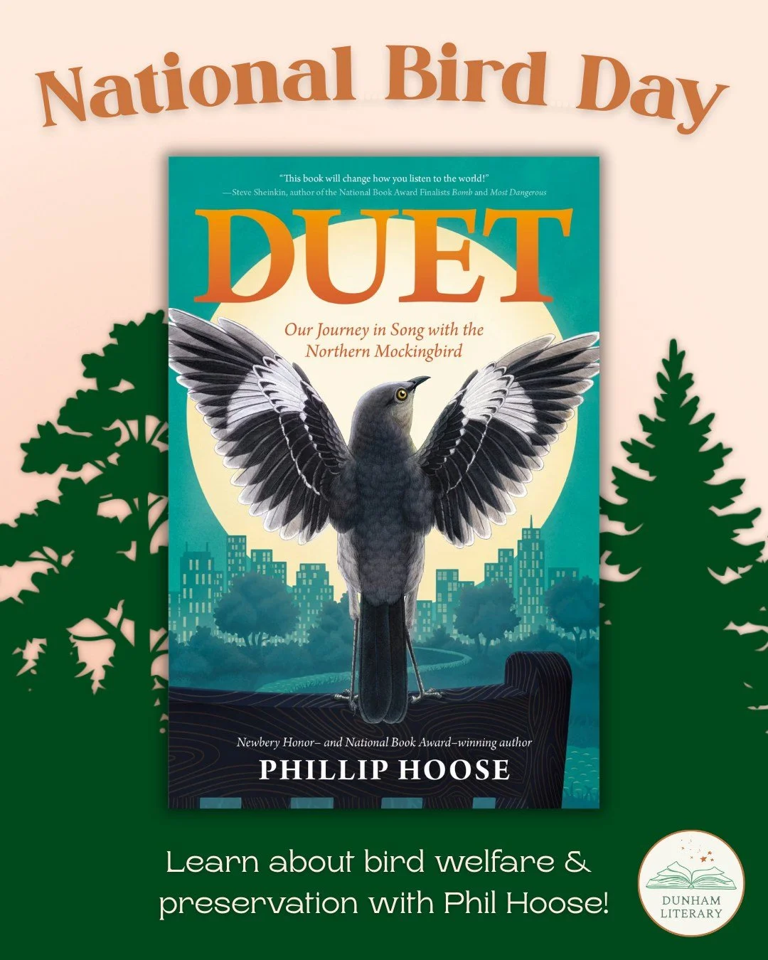 It's National Bird Day! Take some time to learn about the history of mockingbirds with Phil Hoose's DUET, or one of his other avian titles, available now! 🐣