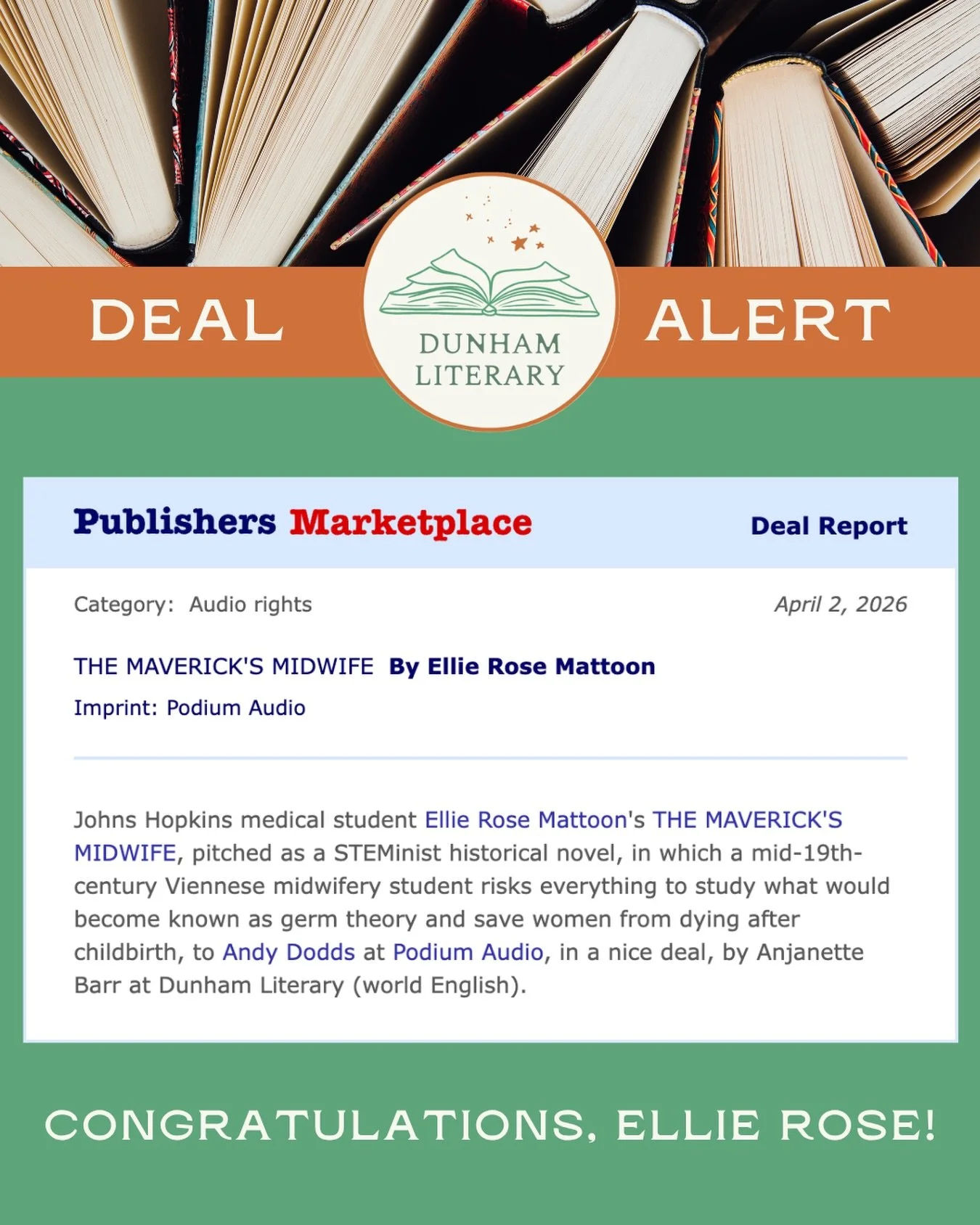 Big news: THE MAVERICK&rsquo;S MIDWIFE is coming to audio! 

Congratulations to Ellie Rose Mattoon and Anjanette Barr on their recent deal with Andy Dodds of Podium Audio, which will bring Ellie Rose&rsquo;s beautiful work to audiobook listeners ever