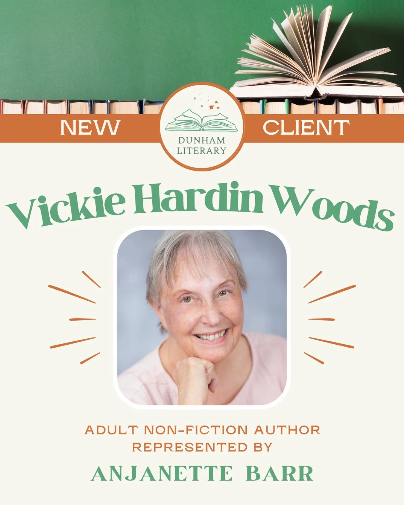 Please help us welcome Vickie Hardin Woods, a nonfiction author now represented by Dunham Lit agent Anjanette Barr. We&rsquo;re so happy to have you, Vickie!

@bookbarrista