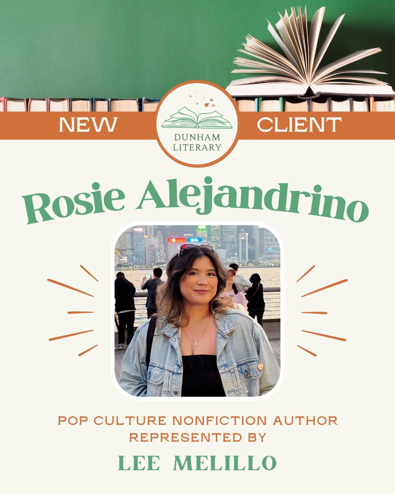 Please help us welcome nonfiction author ROSIE ALEJANDRINO, who is now represented by Dunham Lit agent Lee Melillo (@leemelillobooks). Welcome, Rosie!

You can learn more about Rosie here on IG or TikTok by following her @yesrosemarie .