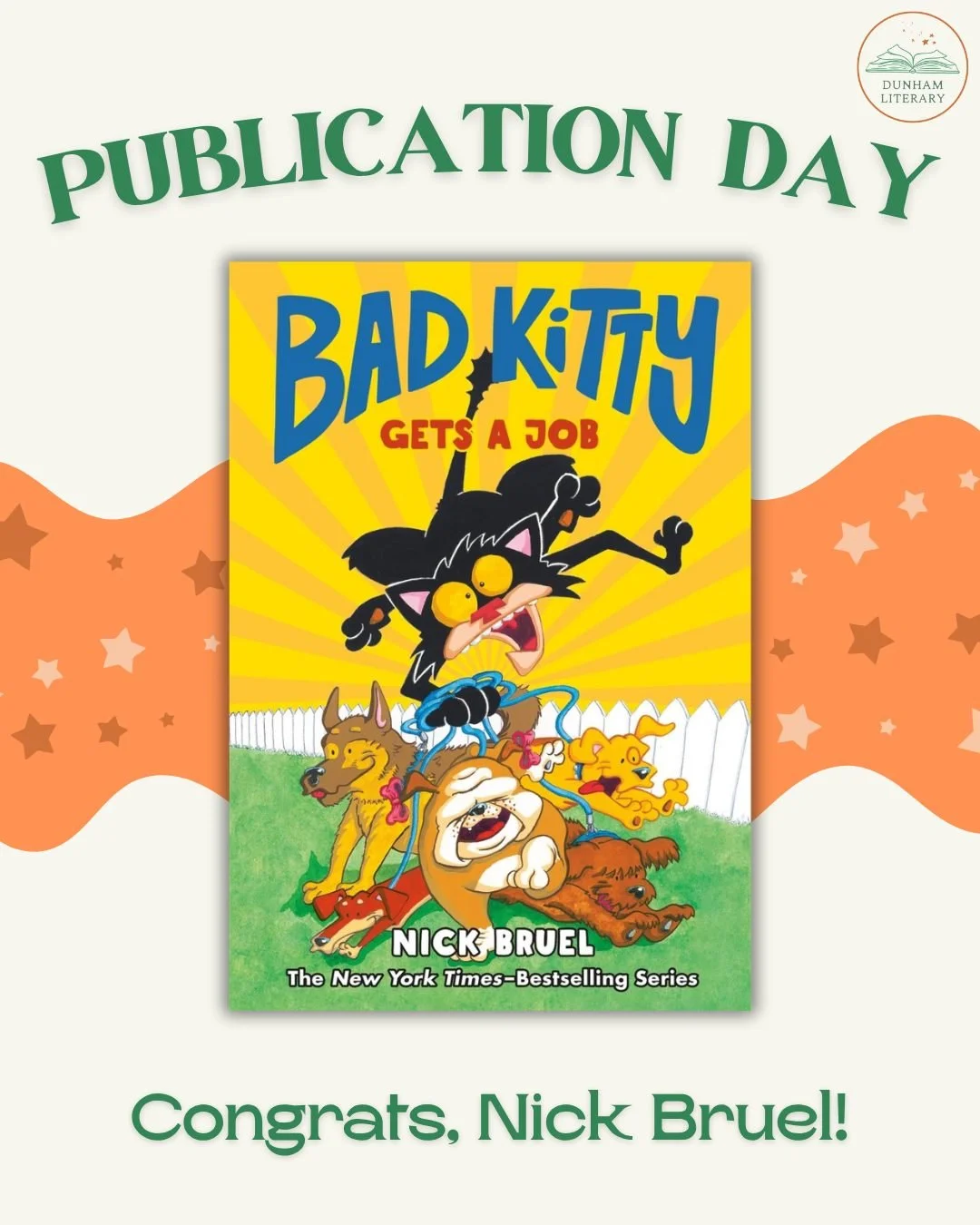 Nick Bruel @nick_bruel)'s BAD KITTY GETS A JOB is available everywhere now. Grab the next chapter of the beloved Bad Kitty series, published by Roaring Book Press @macmillanusa). Congrats, Nick!