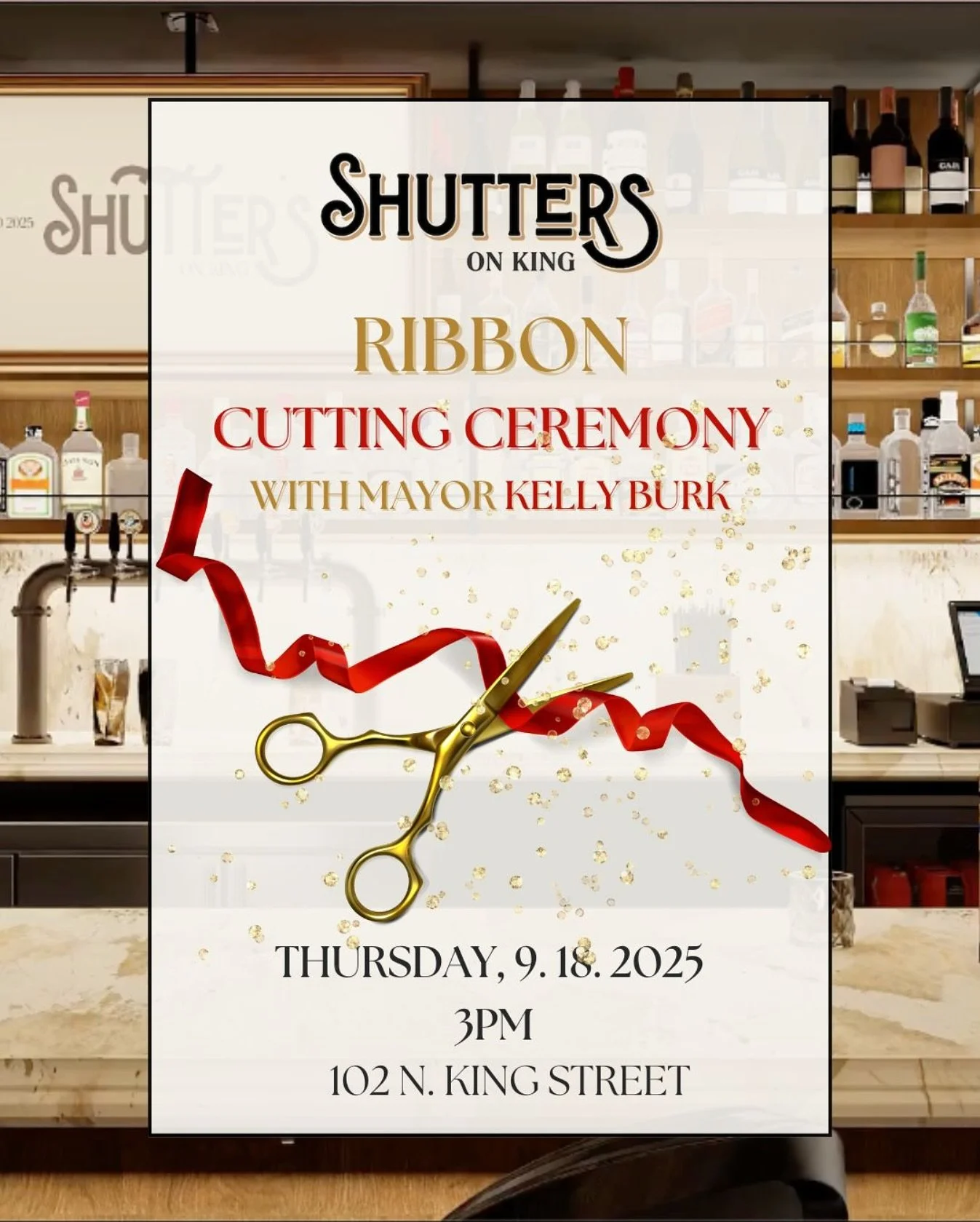 🎀 Ribbon Cutting Tomorrow! 🎀
Join Mayor Kelly Burk and the Shutters on King team tomorrow at 3 PM for our official ribbon cutting in the heart of historic downtown Leesburg.
✨ Photos, smiles, and plenty of cheers to go around, come be part of the m