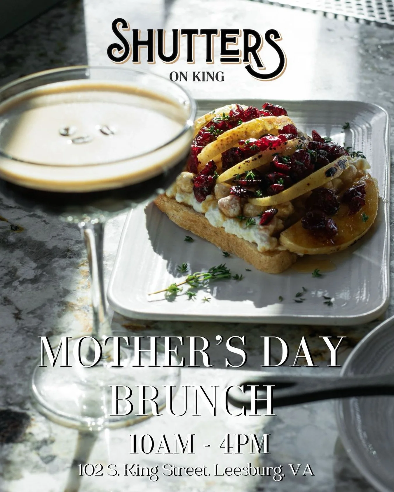In two weeks!
Celebrate Mother&rsquo;s Day with the best brunch in Leesburg, VA! 💐
We will have special menu features + dinner menu available all day - plus a few extra espresso martinis:
The Classic, Mocha, Cinnamon Dolce, &amp; Salted Caramel 🍸☕️