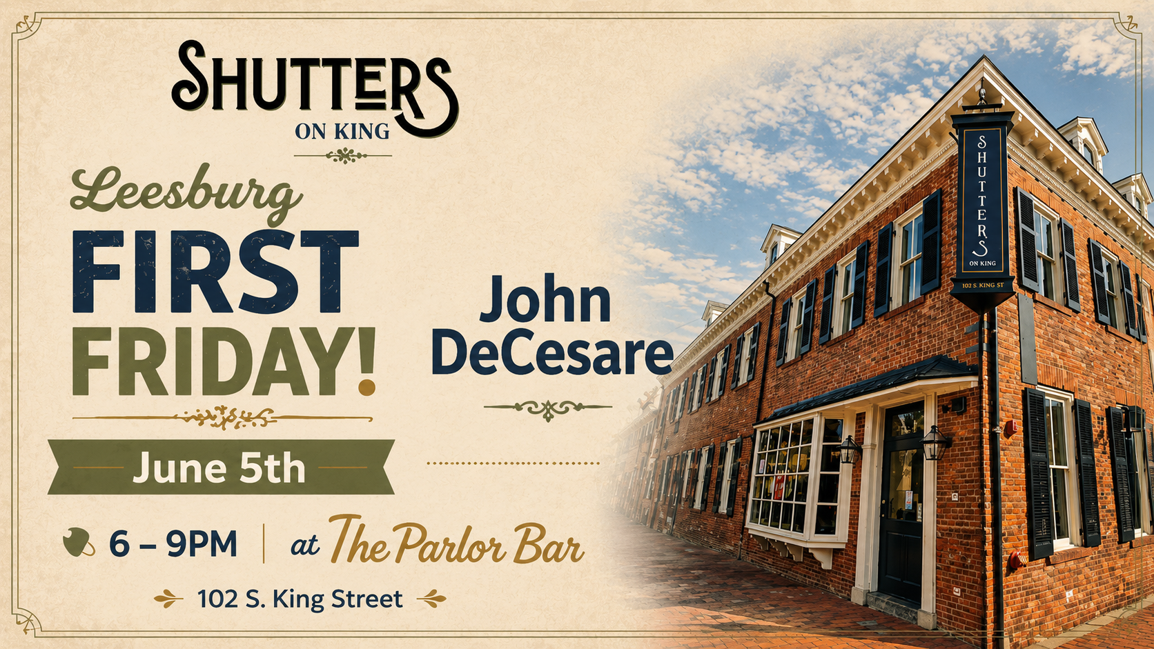 Leesburg First Friday Live Music at Shutters!