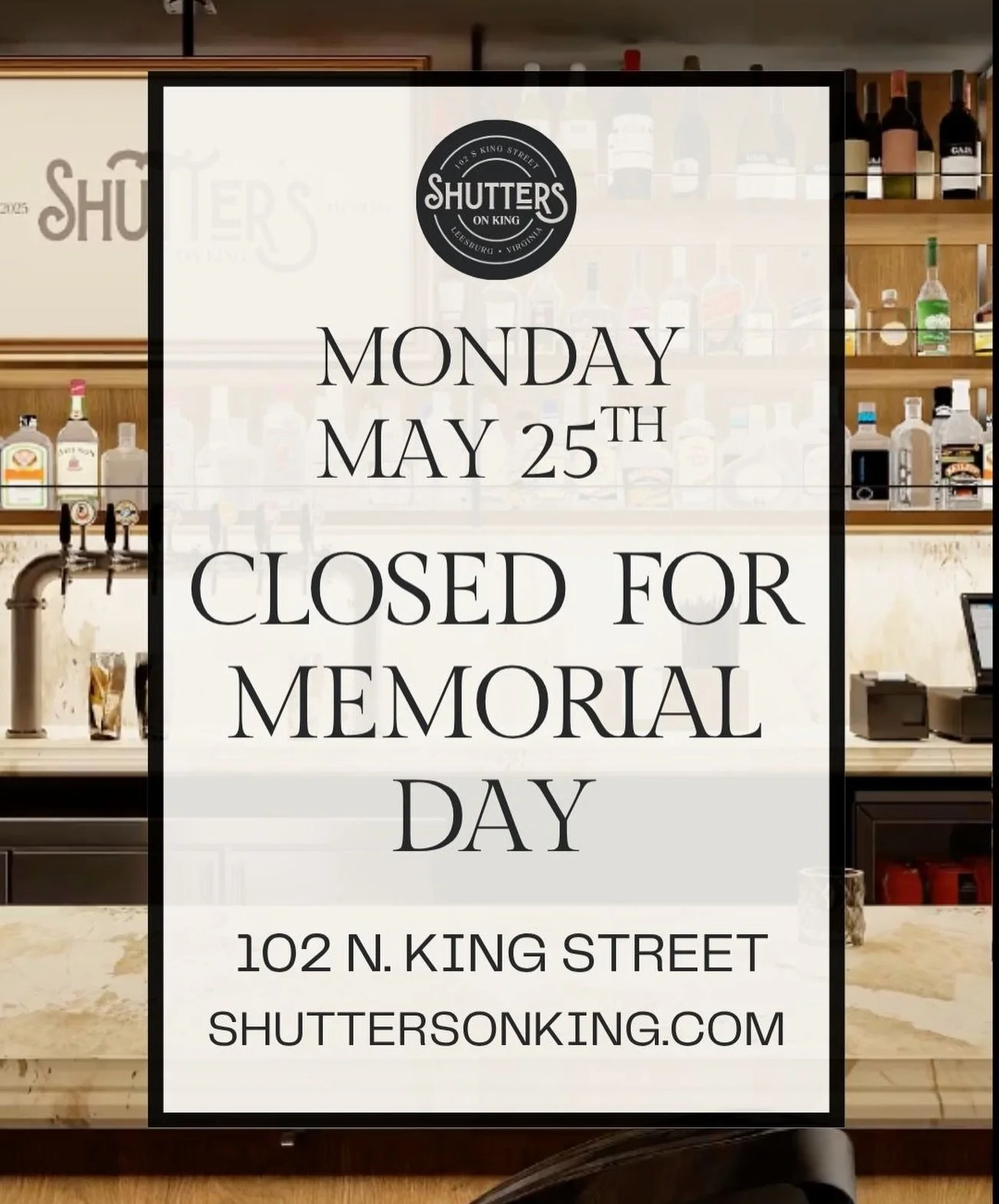 Shutters will be closed on Monday about employees can enjoy the holiday with their families. We will reopen on Tuesday. Thank you.
#Leesburgva