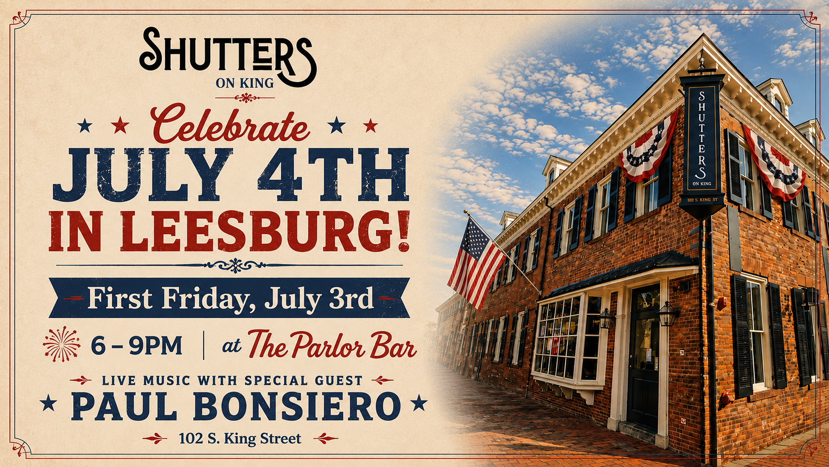 Leesburg First Friday Live Music at Shutters!