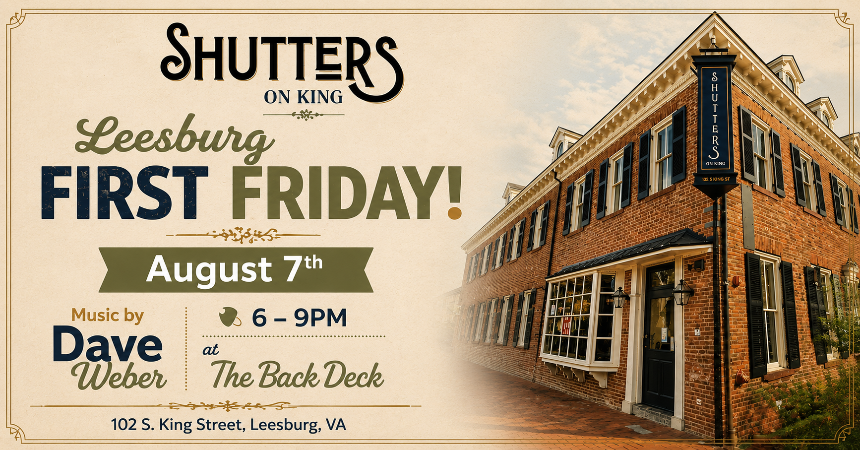 Leesburg First Friday Live Music at Shutters! 