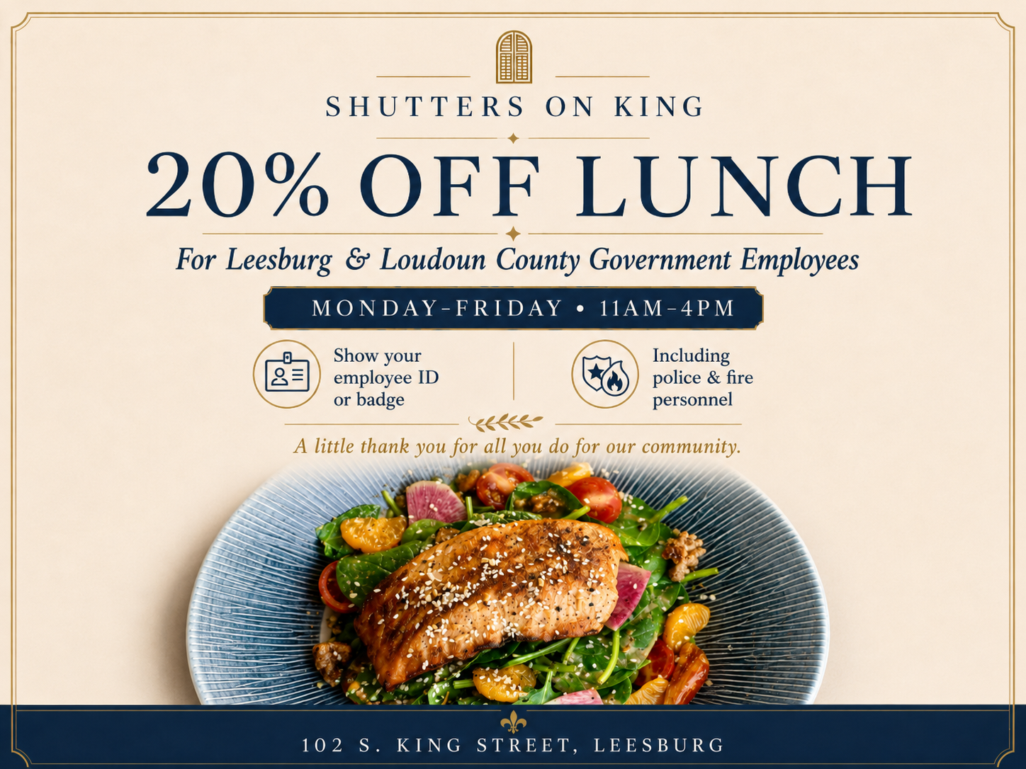 20% Off Lunch for Leesburg & Loudoun County Employees