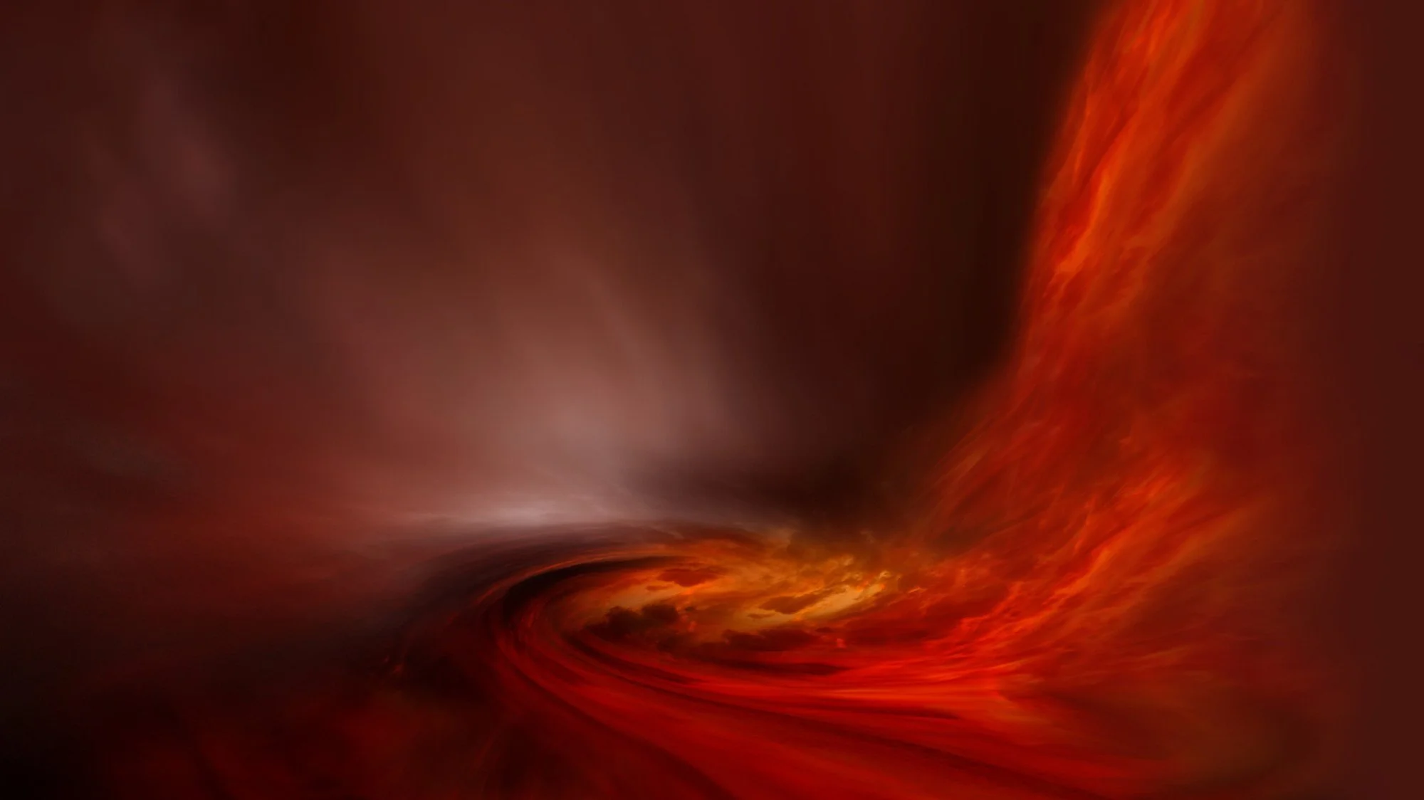 A fiery, swirling vortex of bright orange and red colors representing the Colorado retreat sanctuary for healing & transformation at Joytown.