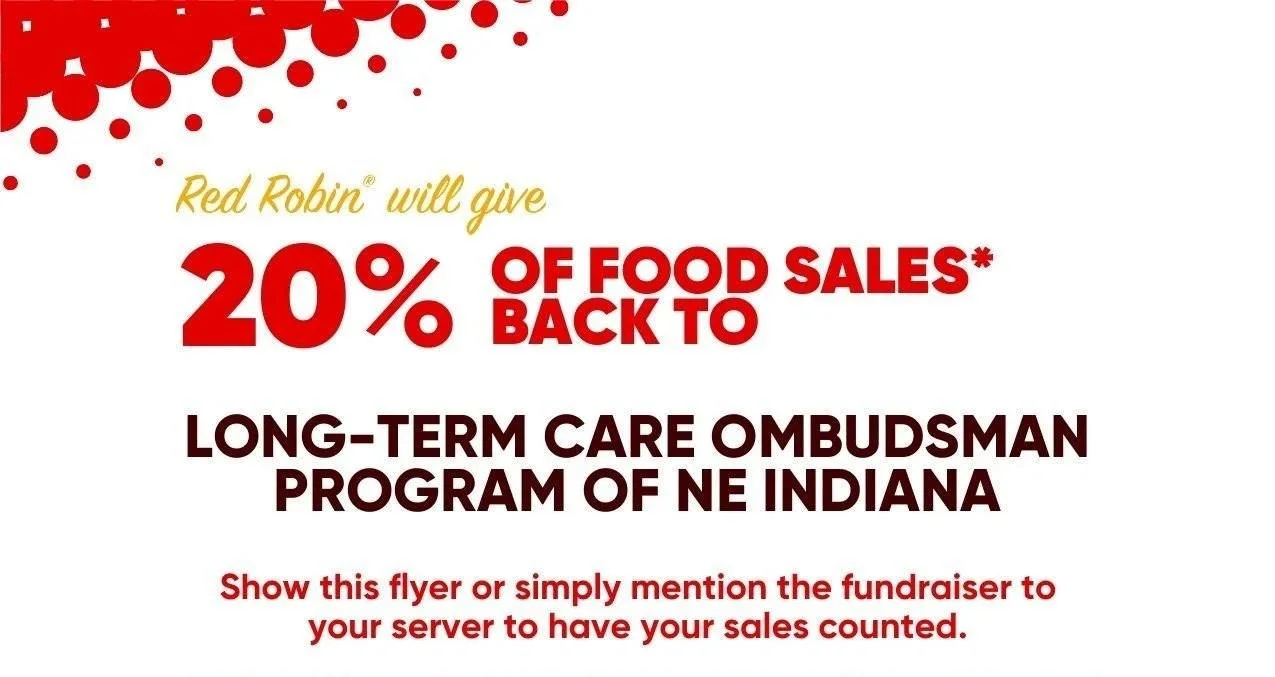 Hungry for a good burger?  Dine at Red Robin in Fort Wayne TODAY and 20% of food sales will be donated back to our program.

All you have to do is get a delicious meal at Red Robin, 4201 Coldwater Road, and mention the fundraiser to your server, or y
