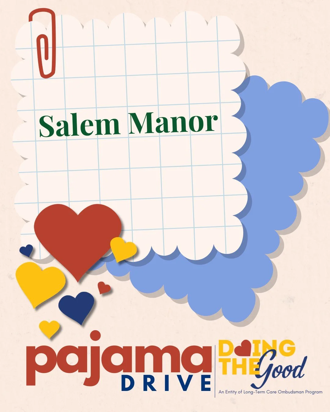 📍 Pajama Drive Drop-Off Spotlight

A big thank you to Salem Manor for serving as a Pajama Drive collection site this year!

The drop-off address is 1221 E California Rd, Fort Wayne, IN 46825

Community partners help make it easy for neighbors to giv