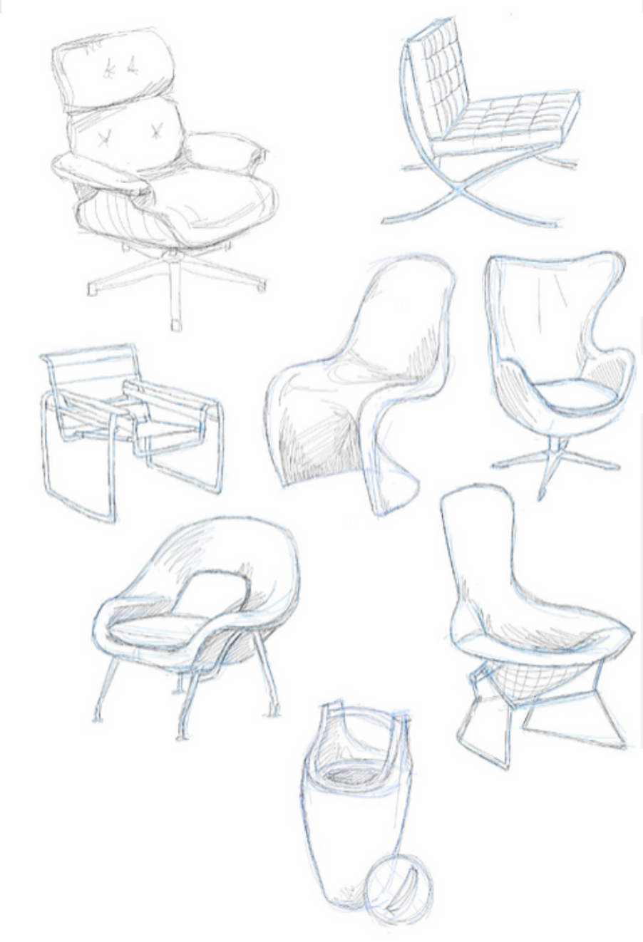 Bauhaus chair study, graphite and pen on paper, 2020
