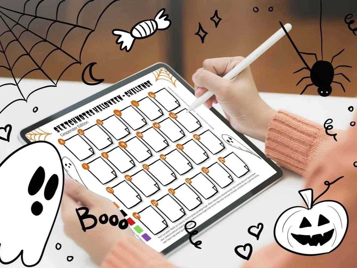 🎃 Halloween Sketchnotes Challenge 2025 – zeichne 24 gruselig-kreative Motive 