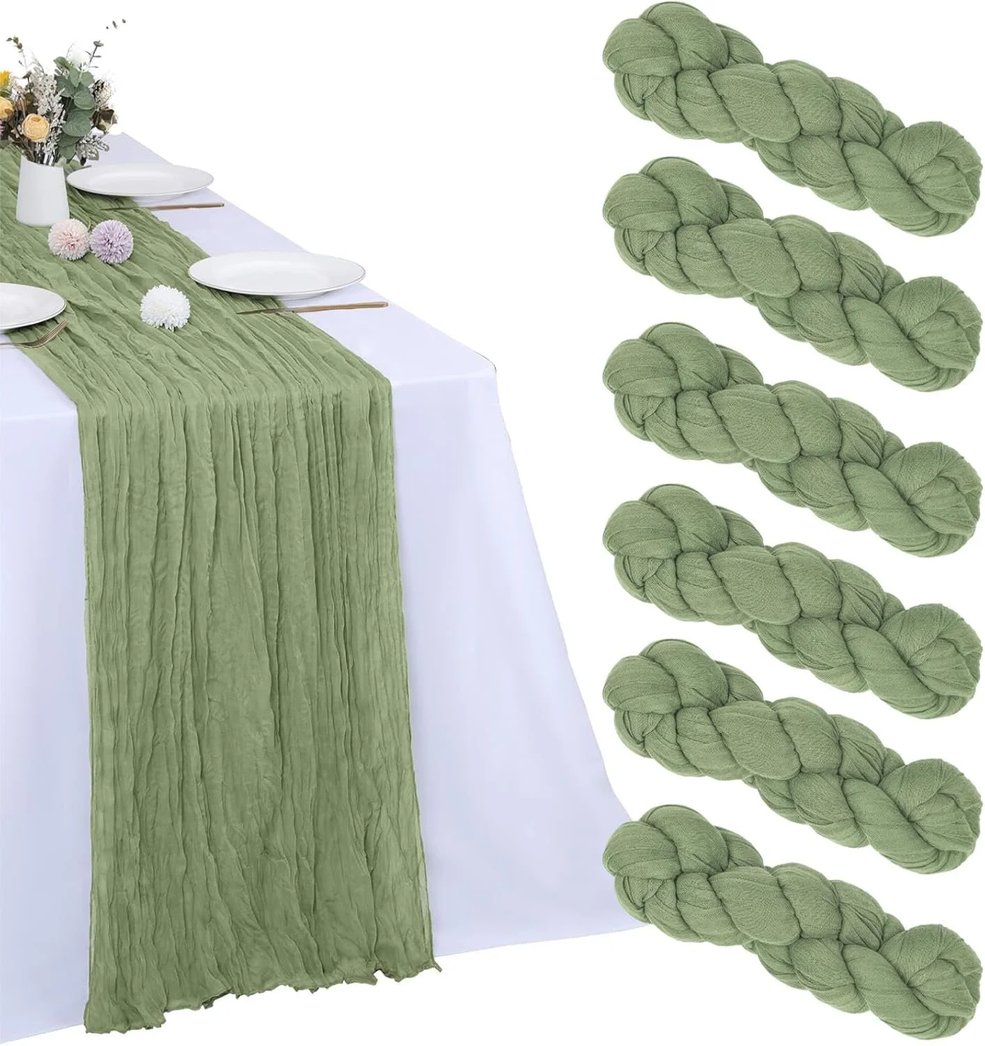 Green Cheese Cloth Table Runner