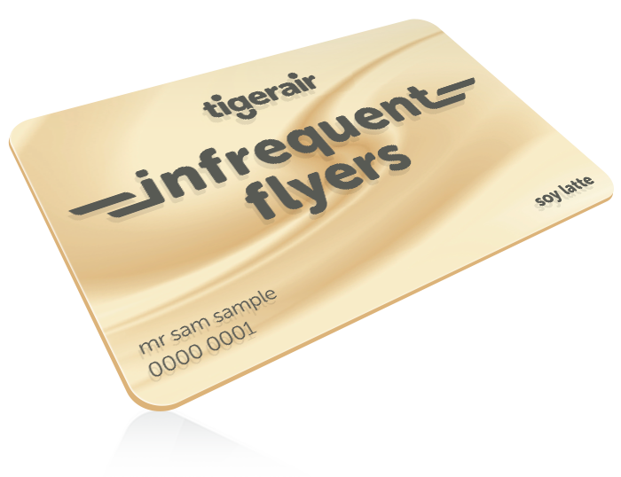 Tigerair infrequent flyers card illustration with sample text.