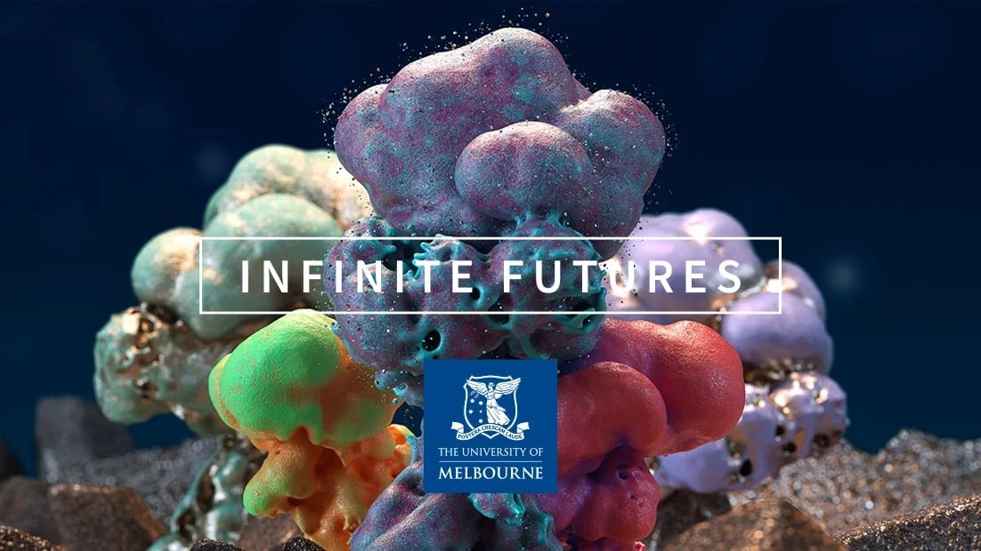 Colorful abstract sculpture resembling coral or organic shapes on a dark background.